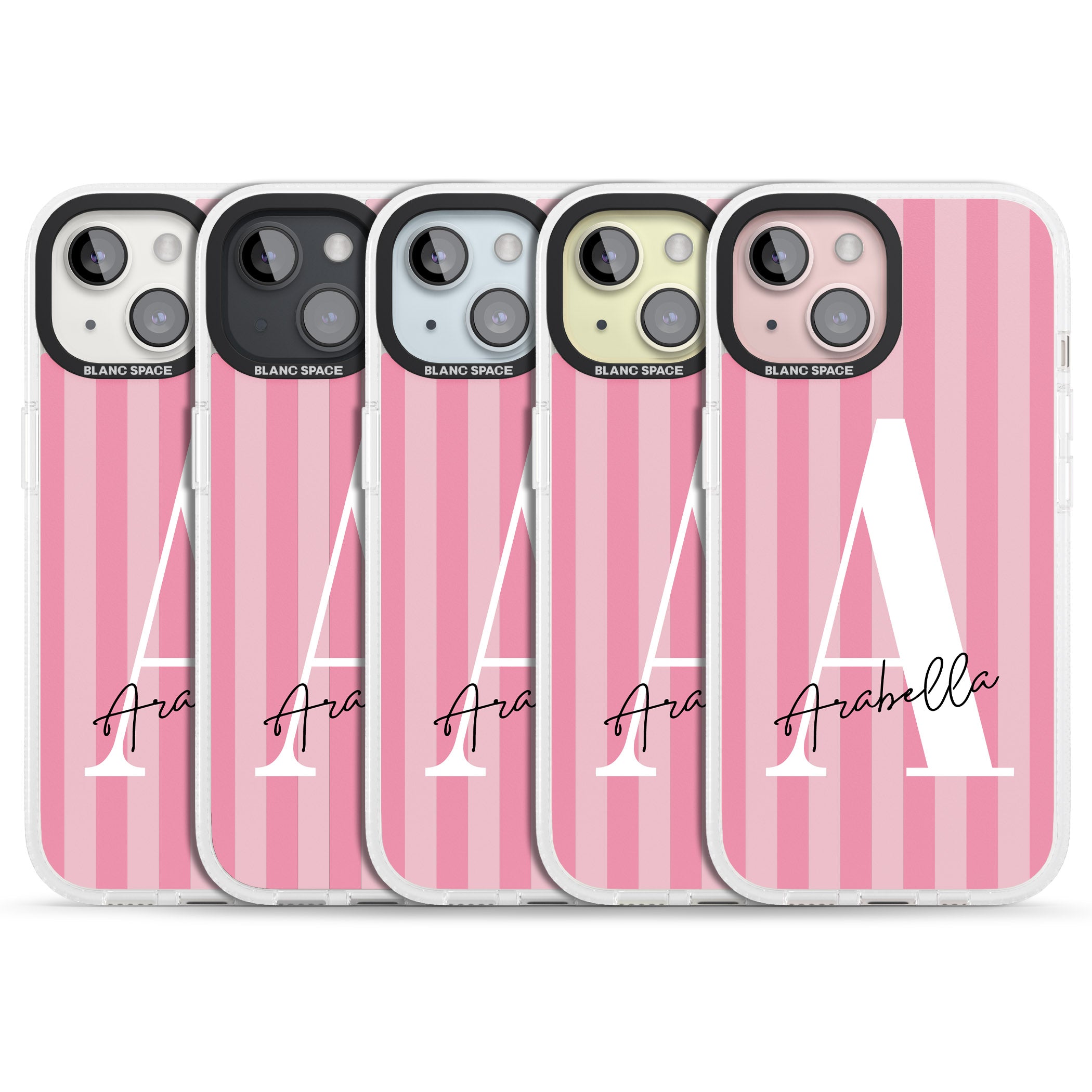 Personalised Pink on Pink Stripes iPhone 15 / 14 / 13 Clear Case Impact Air - Blanc Space