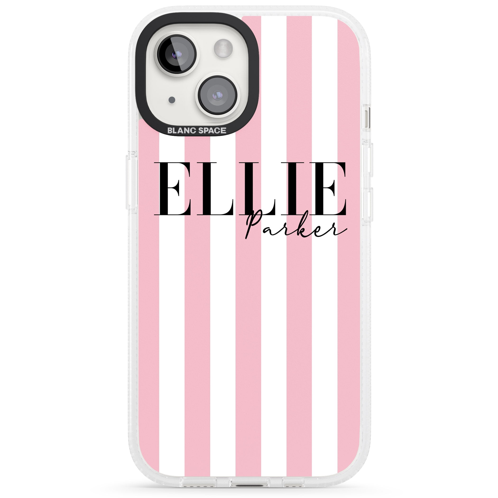 Personalised Pink Stripes iPhone 15 / 14 / 13 Clear Case Impact Air - Blanc Space