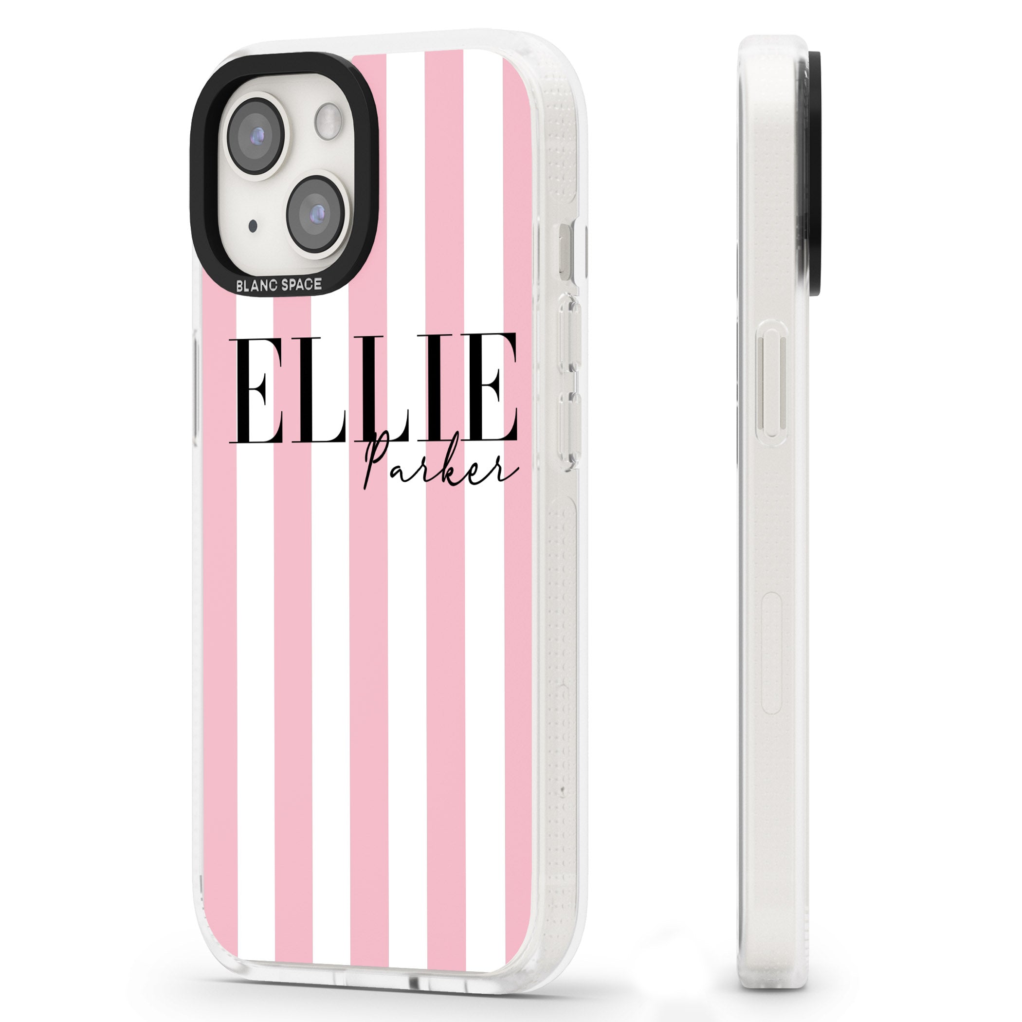 Personalised Pink Stripes iPhone 15 / 14 / 13 Clear Case Impact Air - Blanc Space