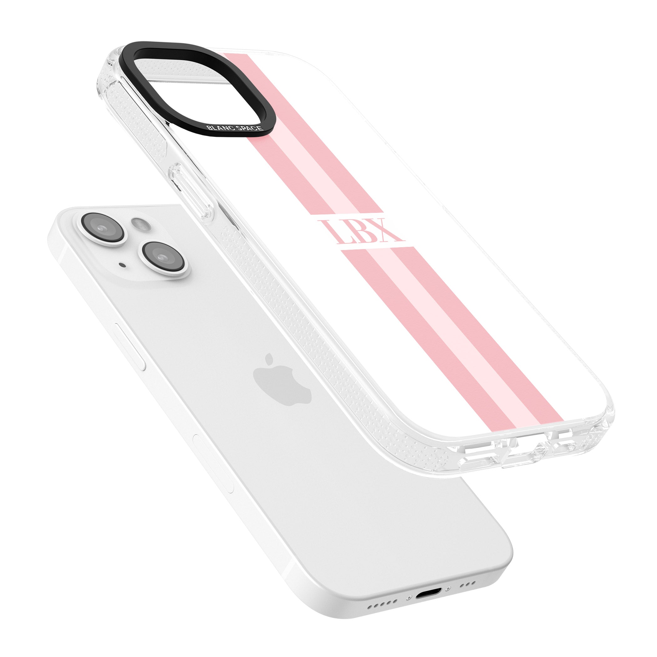 Personalised Minimal Pink Stripes iPhone 15 / 14 / 13 Clear Case Impact Air - Blanc Space