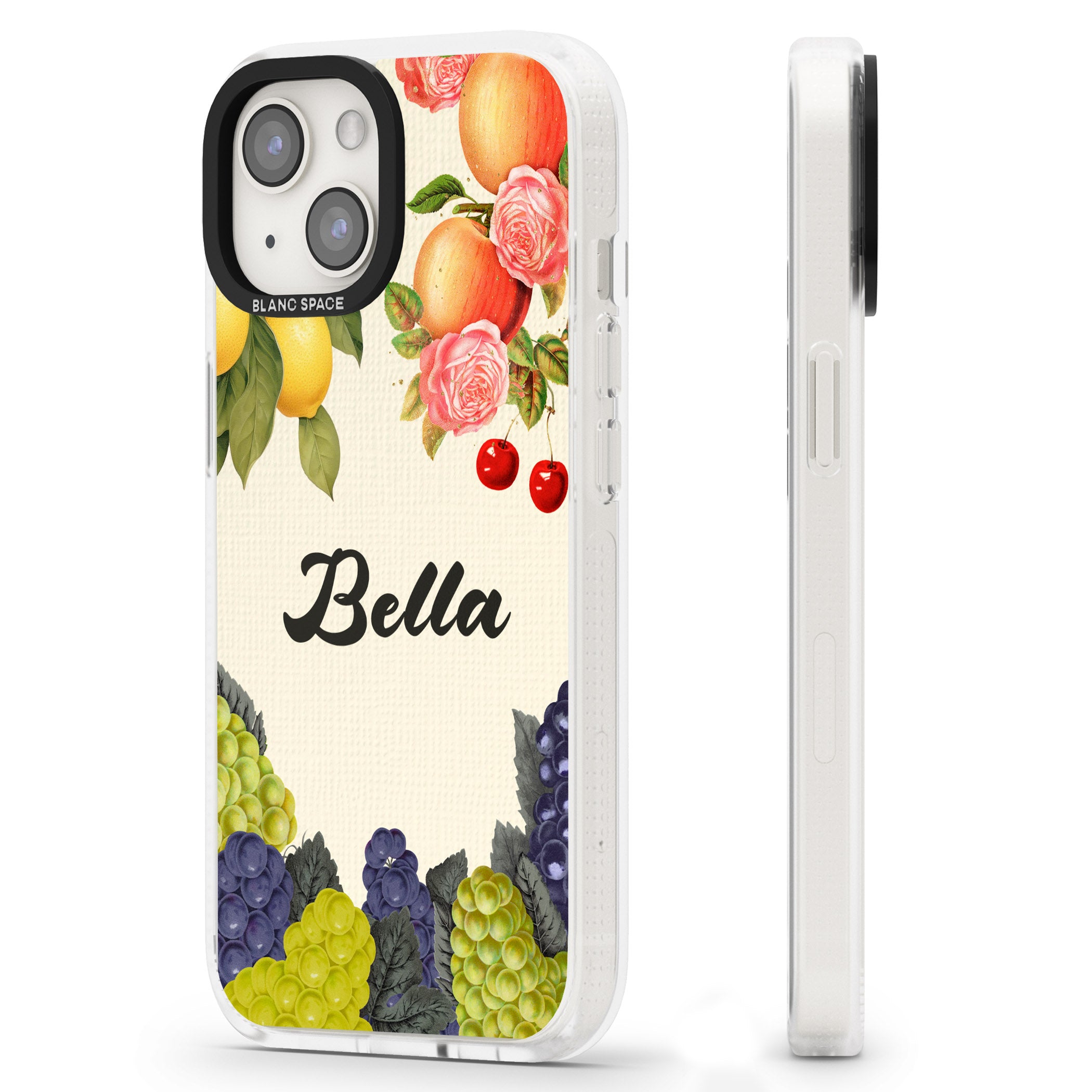 Personalised Vintage Fruits iPhone 15 / 14 / 13 Clear Case Impact Air - Blanc Space