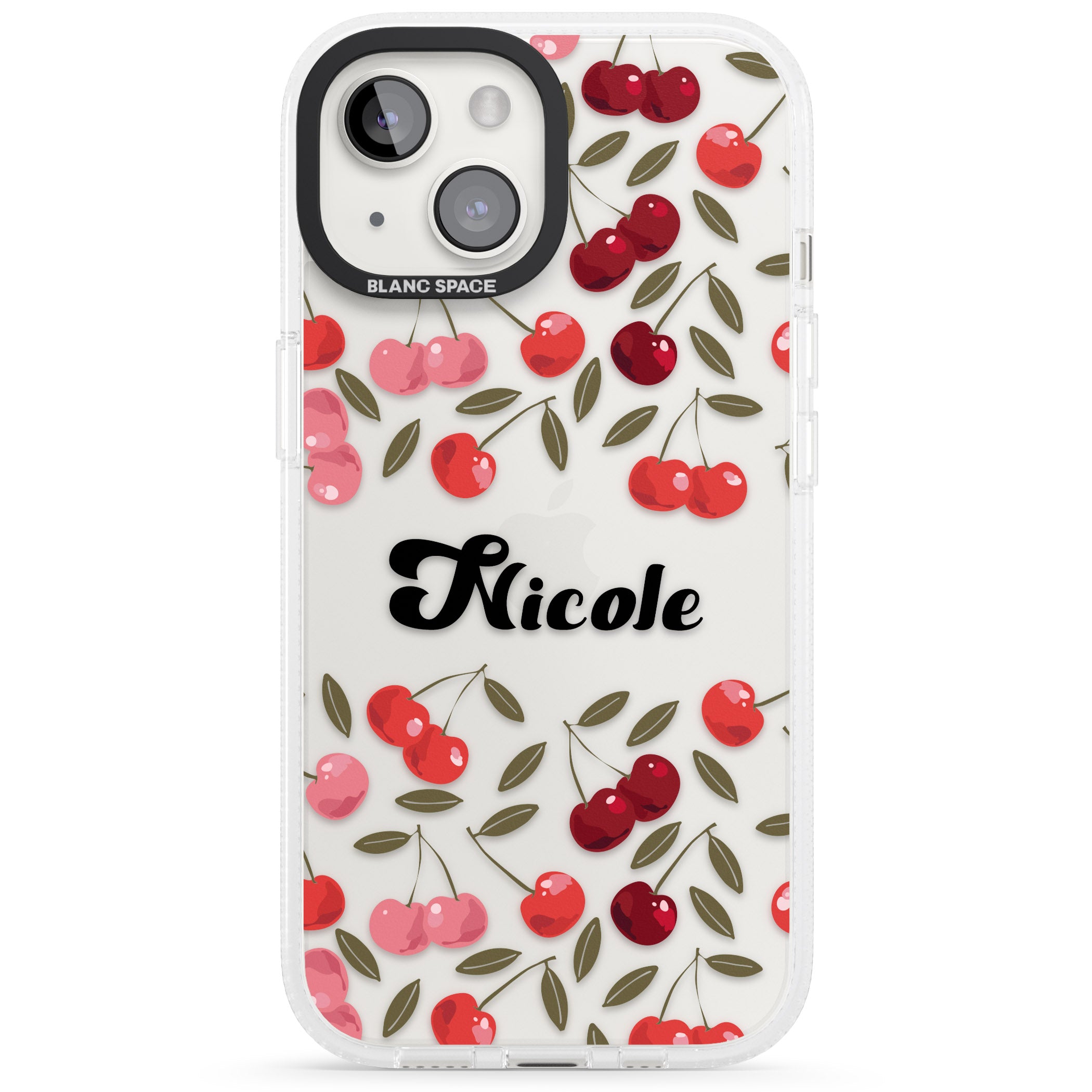 Personalised Cherry Pattern iPhone 15 / 14 / 13 Clear Case Impact Air - Blanc Space
