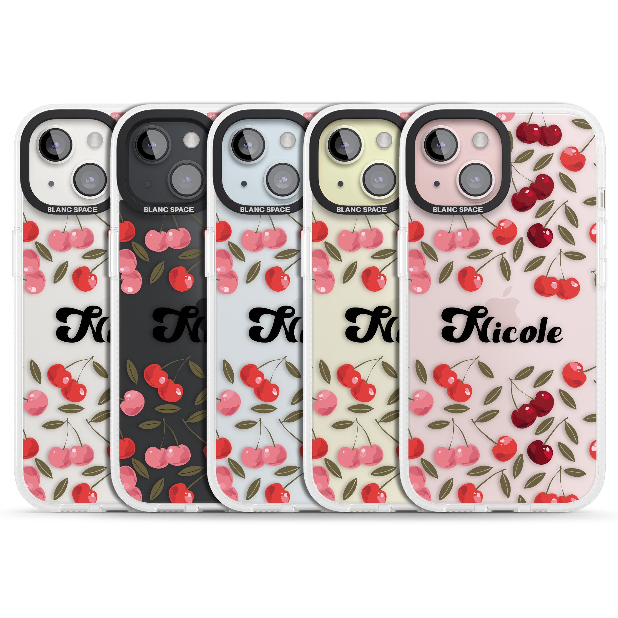 Personalised Cherry Pattern iPhone 15 / 14 / 13 Clear Case Impact Air - Blanc Space