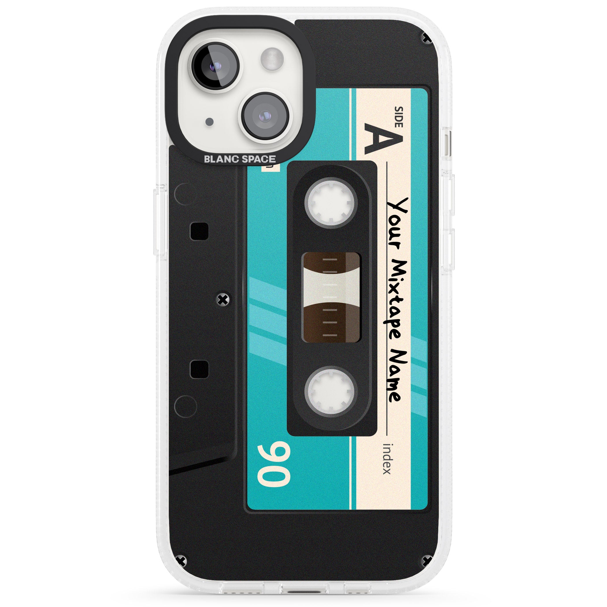 Personalised Dark Cassette iPhone 15 / 14 / 13 Clear Case Impact Air - Blanc Space