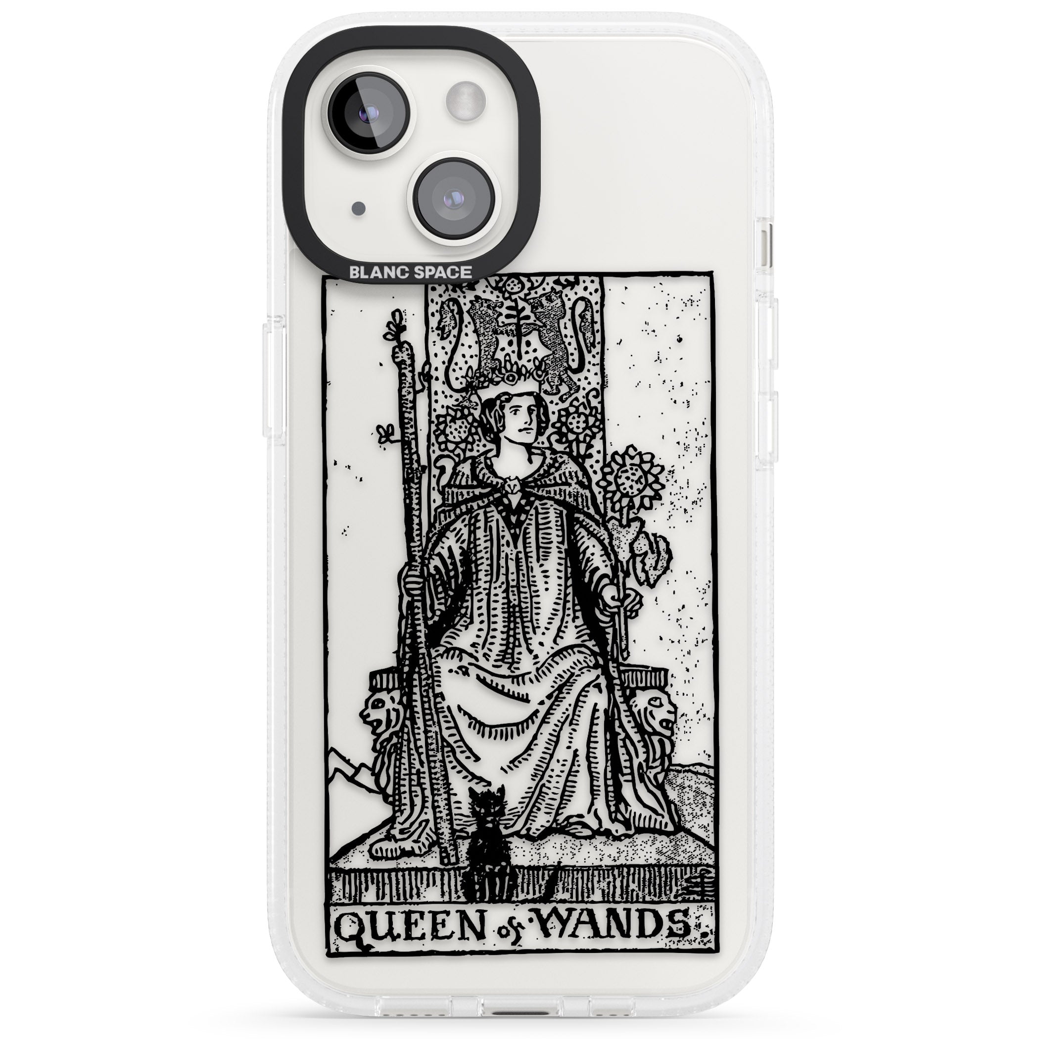 Personalised Queen of Wands Tarot Card - Transparent iPhone 15 / 14 / 13 Clear Case Impact Air - Blanc Space