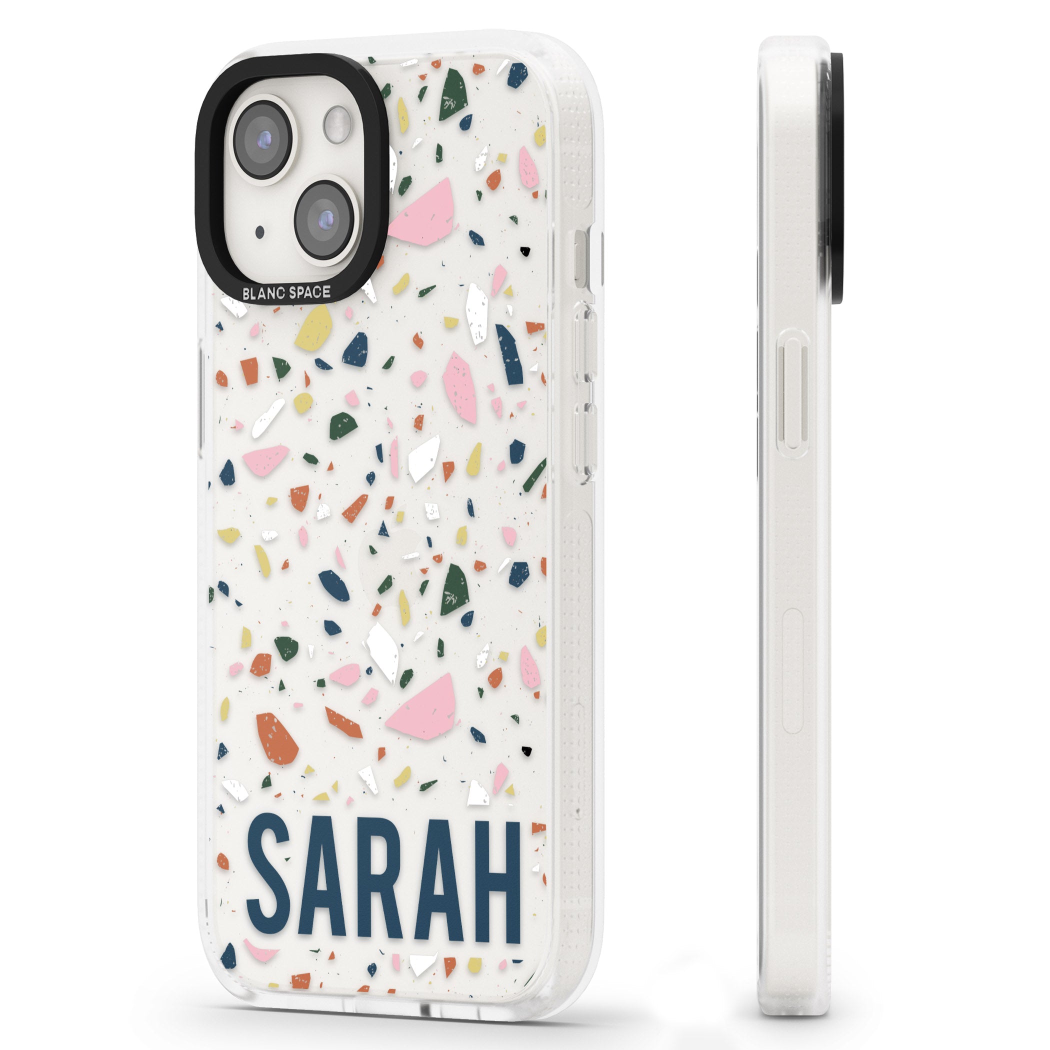 Personalised Terrazzo iPhone 15 / 14 / 13 Clear Case Impact Air - Blanc Space