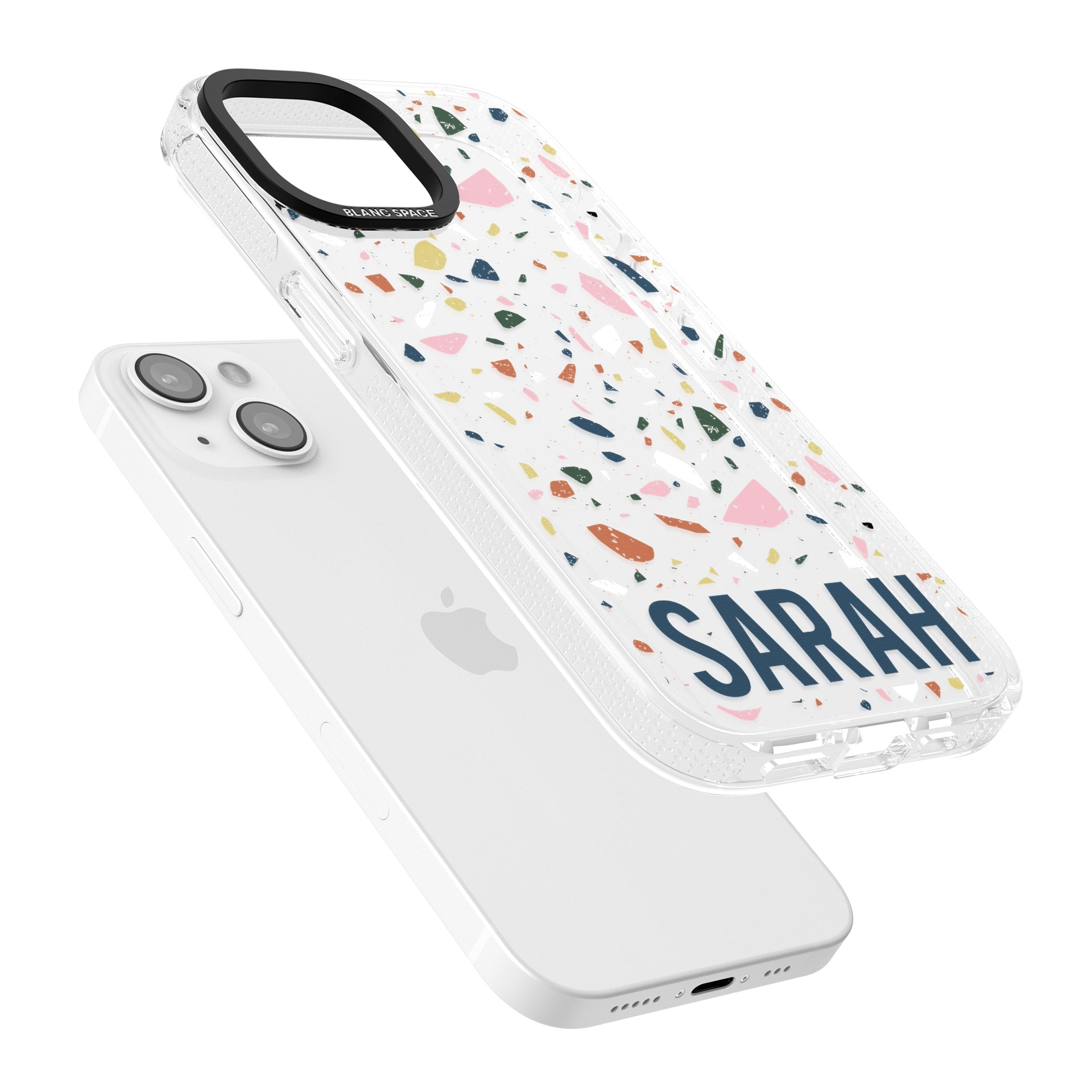Personalised Terrazzo iPhone 15 / 14 / 13 Clear Case Impact Air - Blanc Space