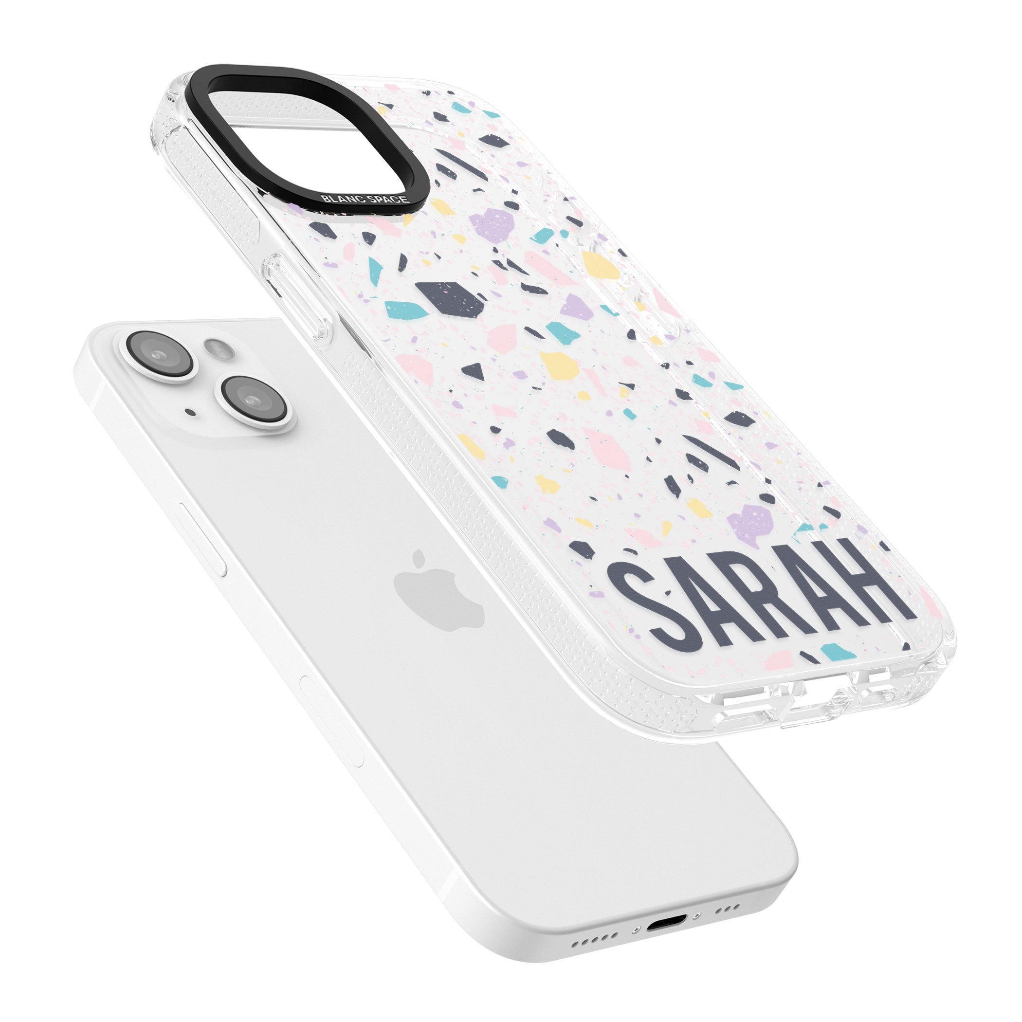Personalised Terrazzo - Pink, Purple, Blue iPhone 15 / 14 / 13 Clear Case Impact Air - Blanc Space