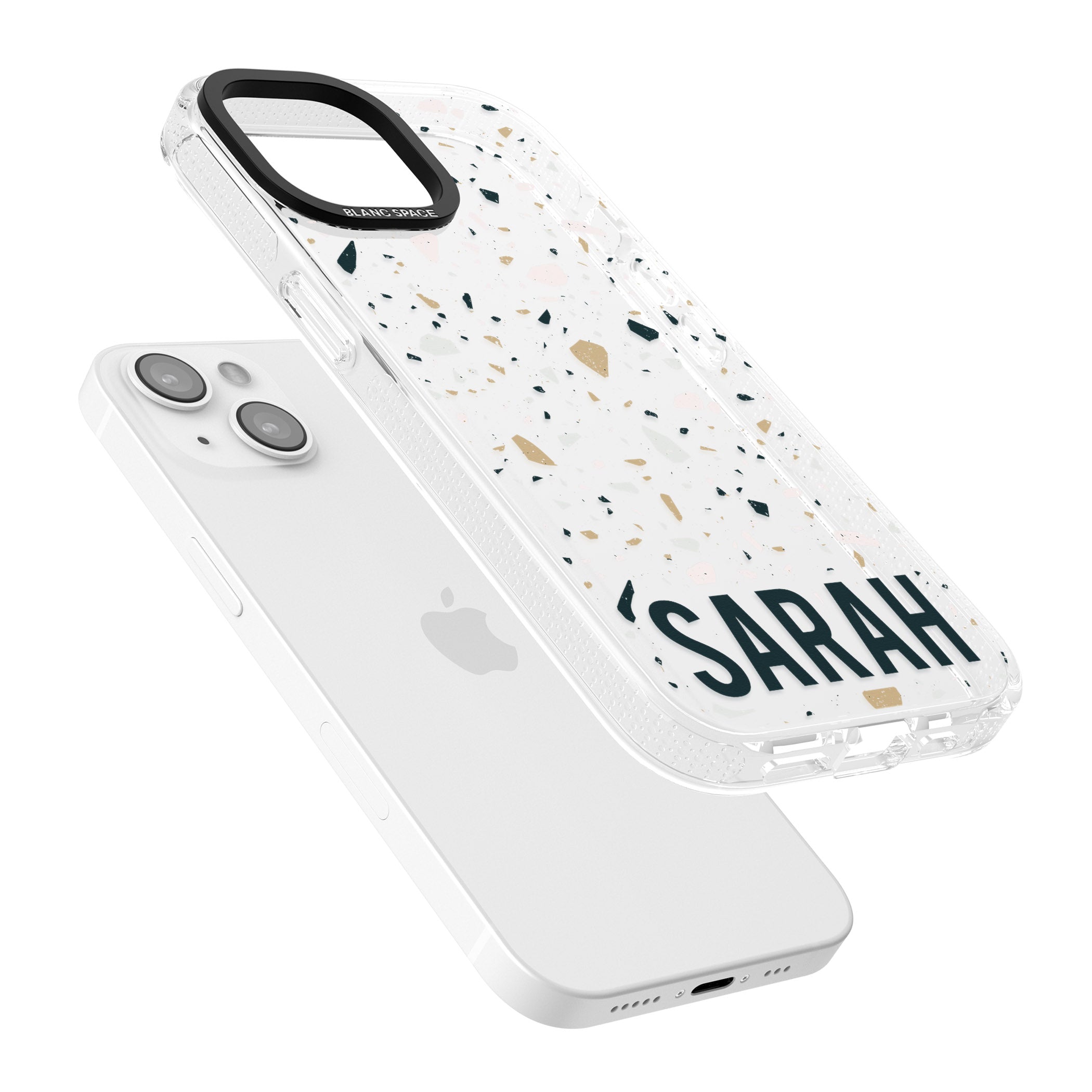 Personalised Terrazzo - Blue, Pink, Brown iPhone 15 / 14 / 13 Clear Case Impact Air - Blanc Space