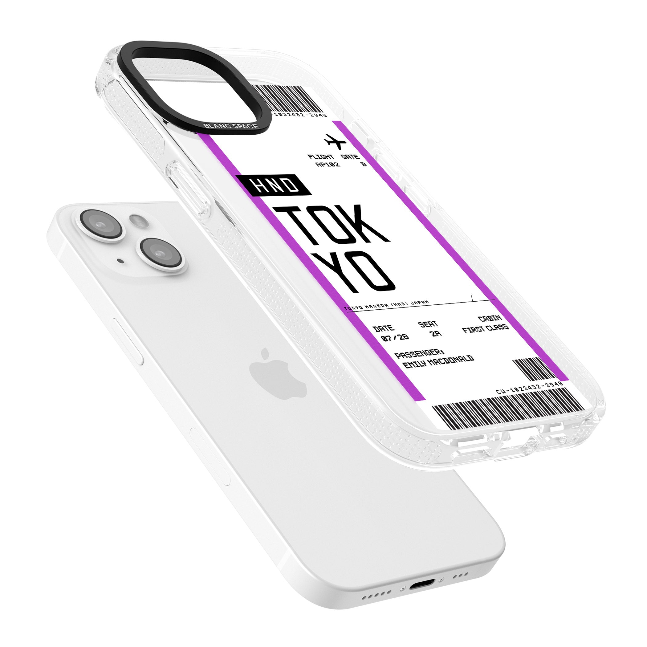 Personalised Tokyo Boarding Pass iPhone 15 / 14 / 13 Clear Case Impact Air - Blanc Space