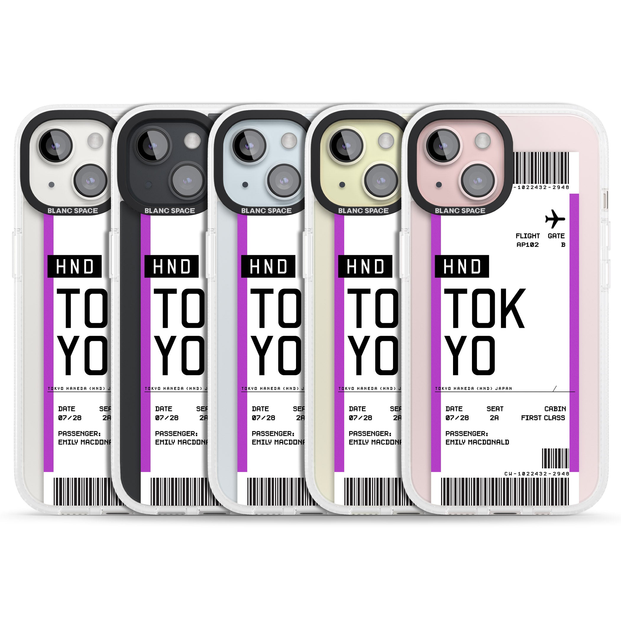 Personalised Tokyo Boarding Pass iPhone 15 / 14 / 13 Clear Case Impact Air - Blanc Space
