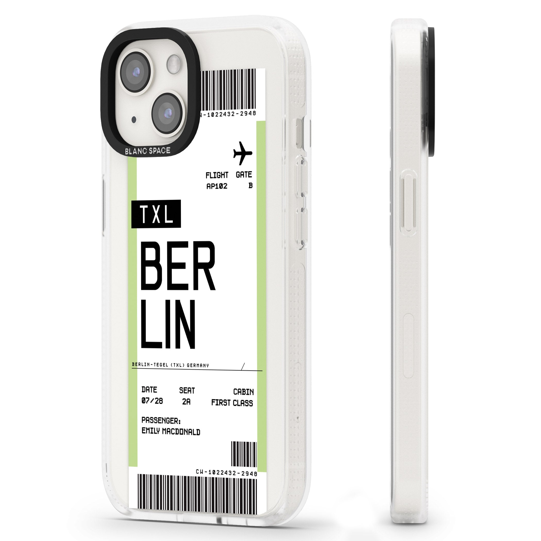Personalised Berlin Boarding Pass iPhone 15 / 14 / 13 Clear Case Impact Air - Blanc Space