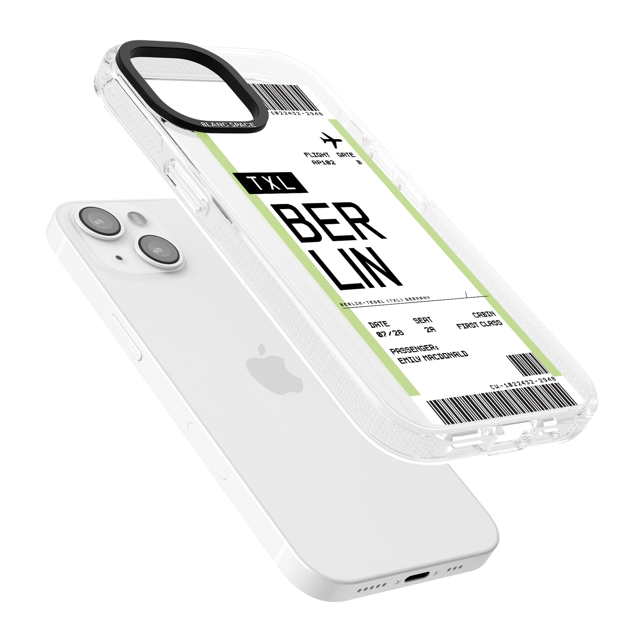 Personalised Berlin Boarding Pass iPhone 15 / 14 / 13 Clear Case Impact Air - Blanc Space