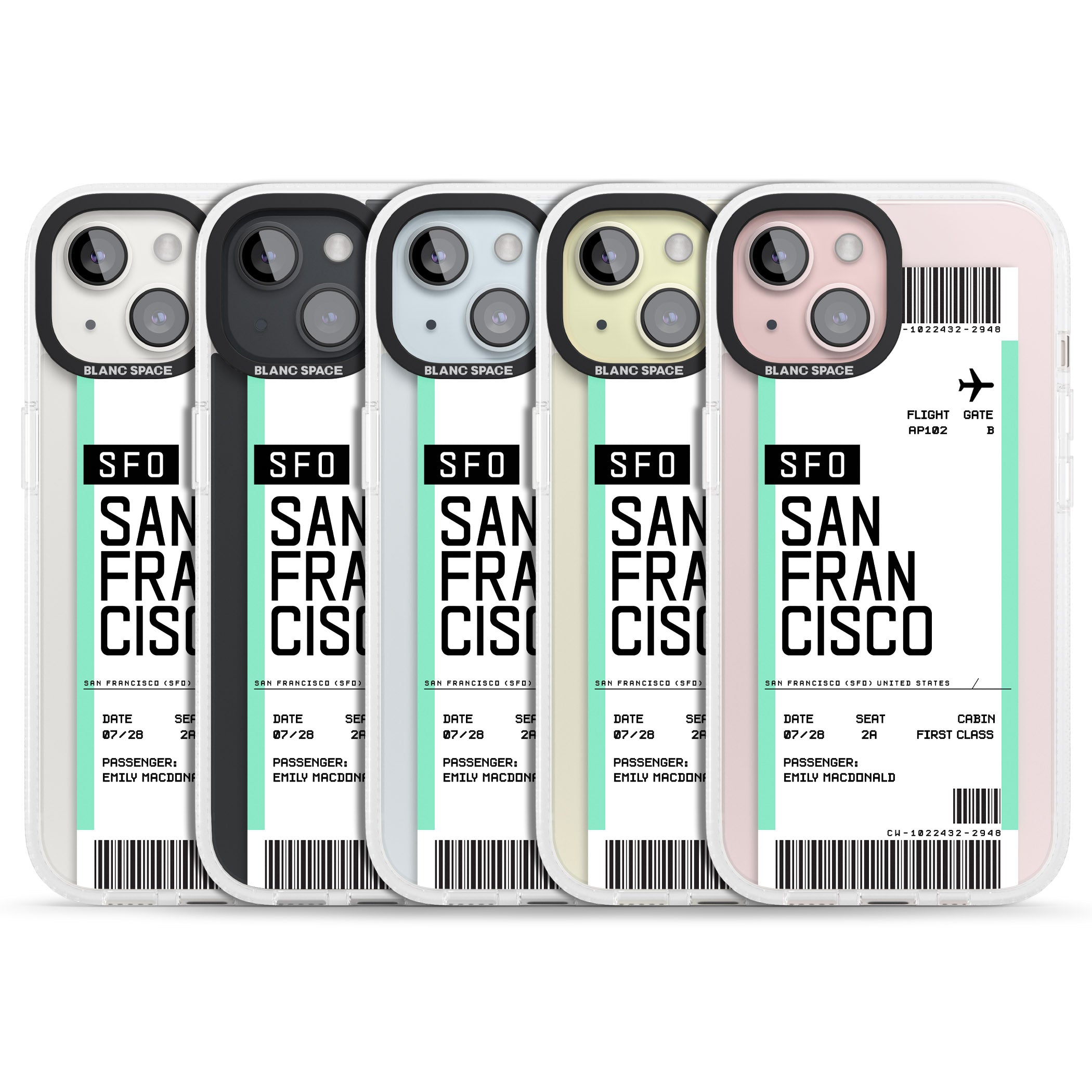 Personalised San Francisco Boarding Pass iPhone 15 / 14 / 13 Clear Case Impact Air - Blanc Space