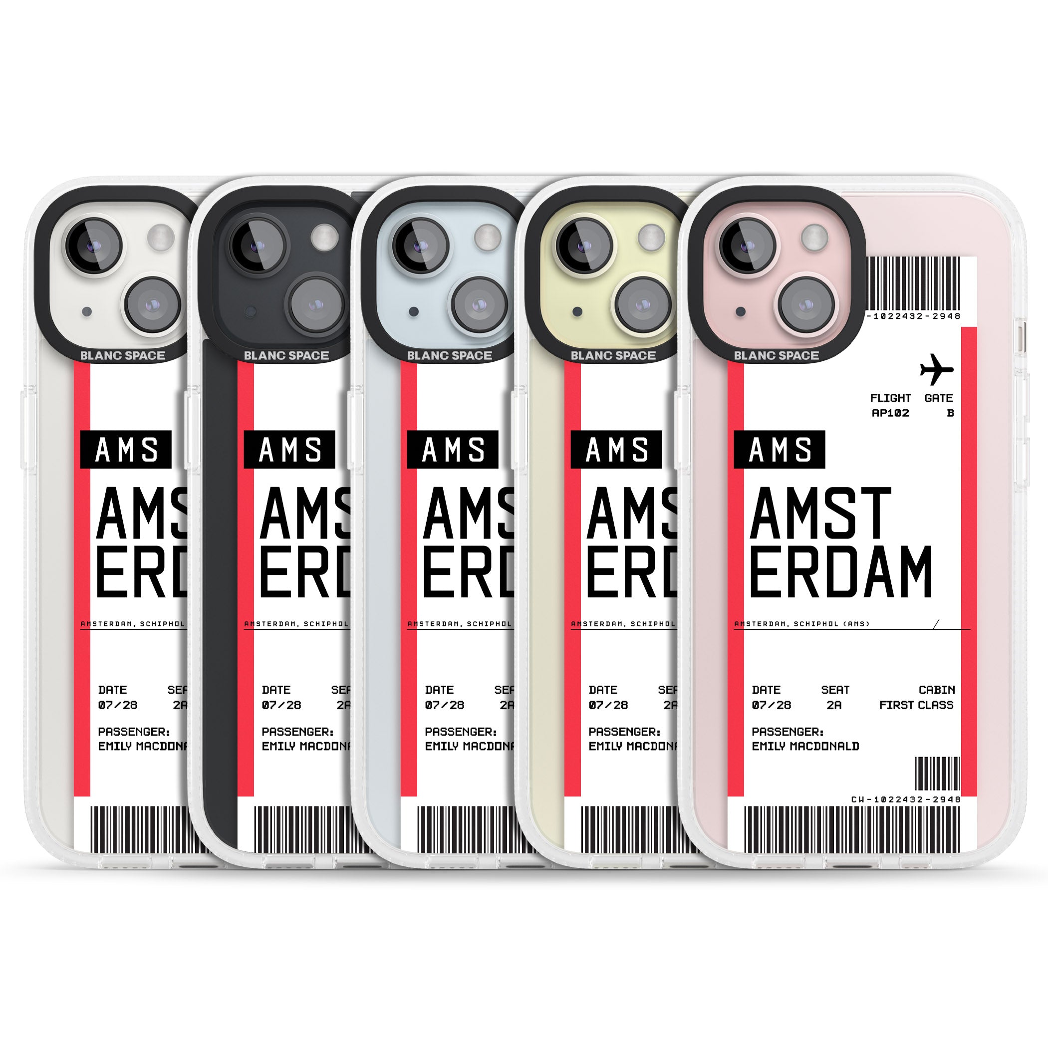 Personalised Amsterdam Boarding Pass iPhone 15 / 14 / 13 Clear Case Impact Air - Blanc Space