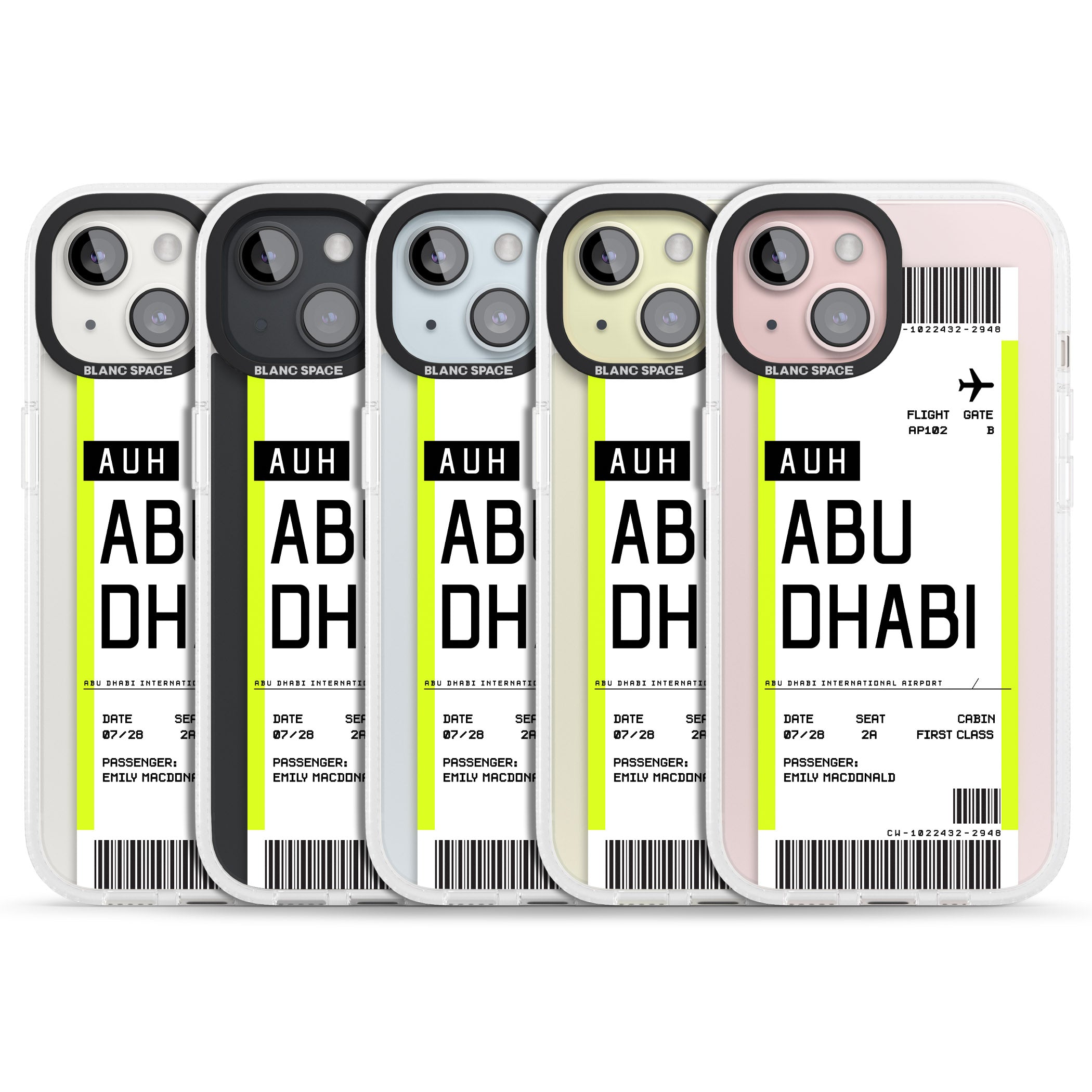 Personalised Abu Dhabi Boarding Pass iPhone 15 / 14 / 13 Clear Case Impact Air - Blanc Space