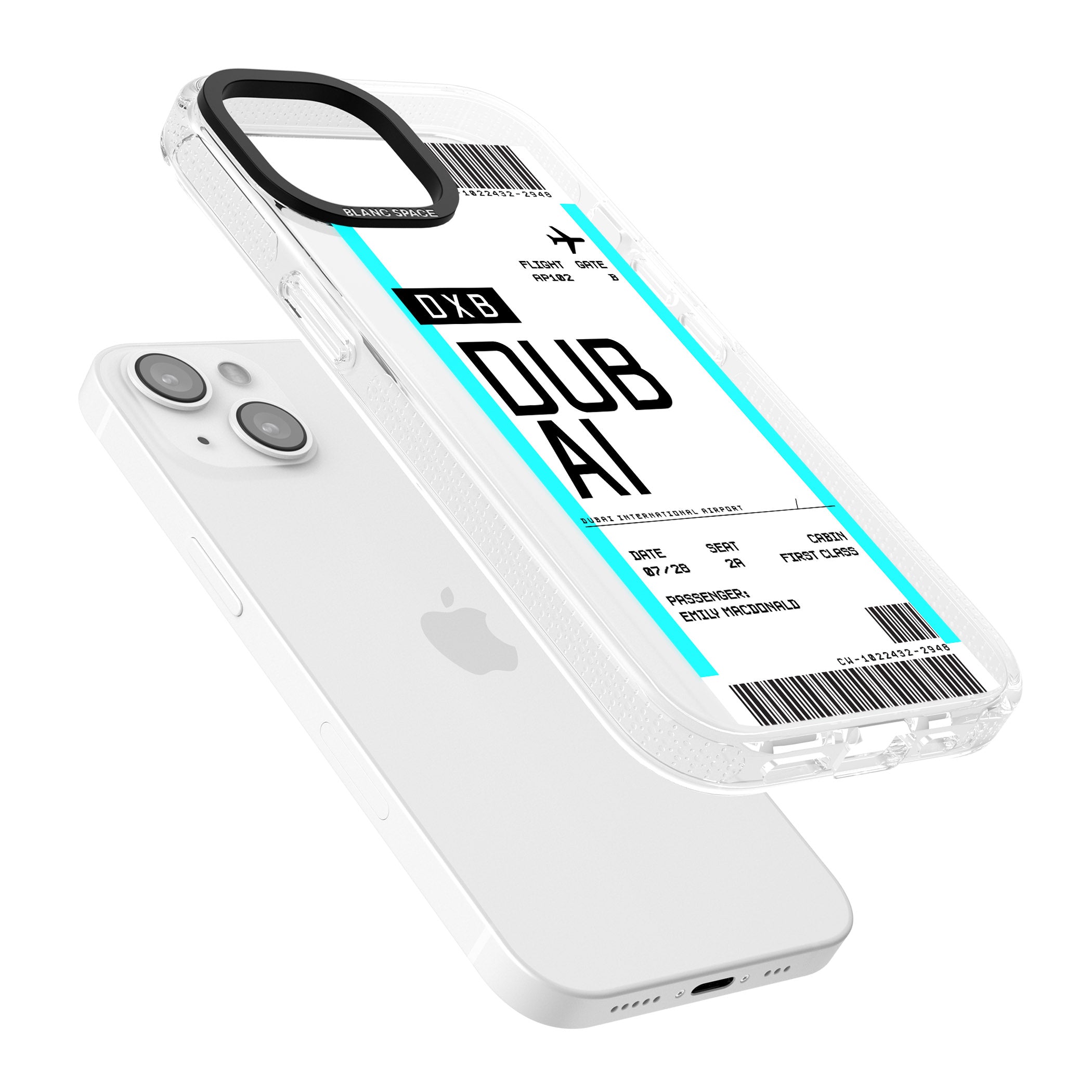 Personalised Dubai Boarding Pass iPhone 15 / 14 / 13 Clear Case Impact Air - Blanc Space