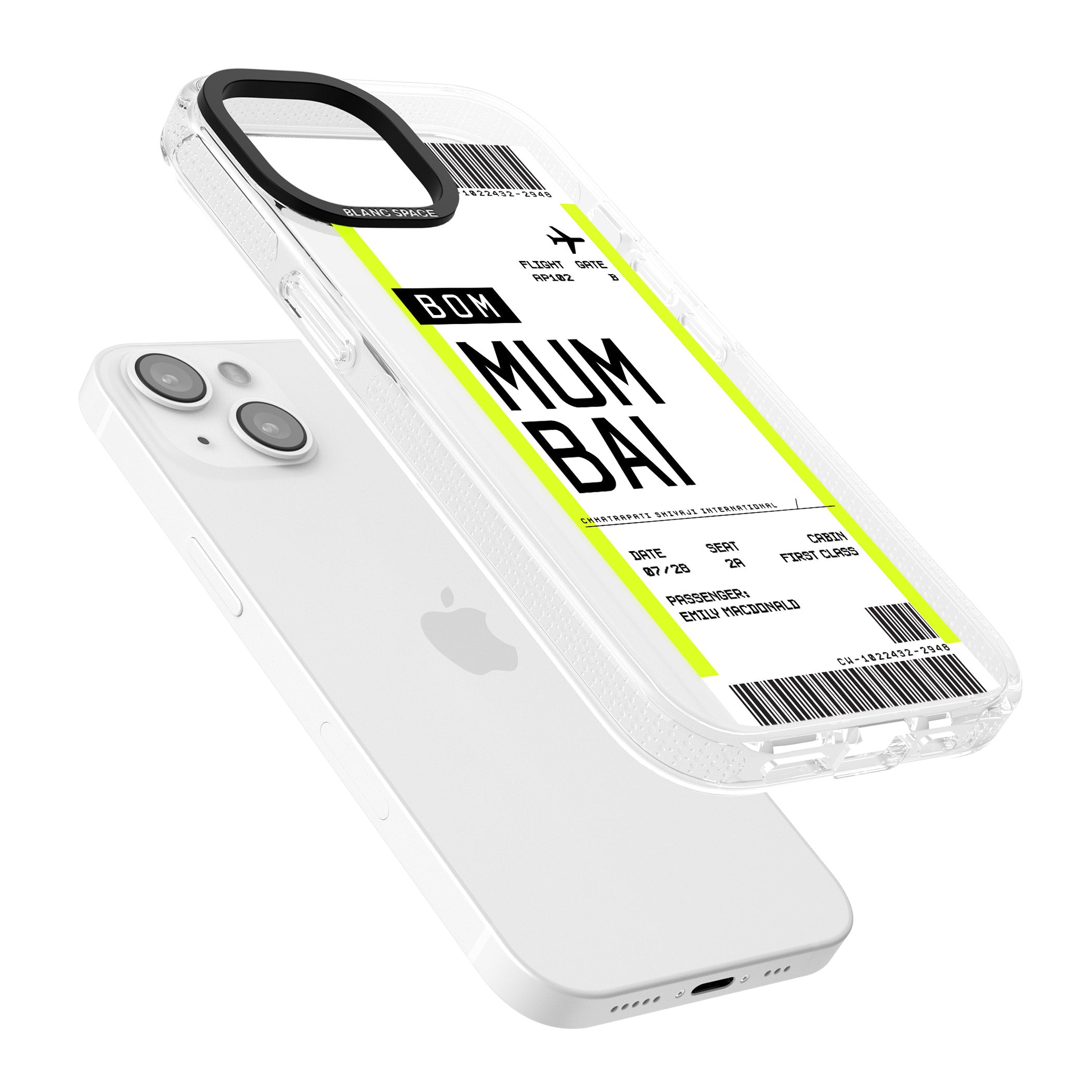 Personalised Mumbai Boarding Pass iPhone 15 / 14 / 13 Clear Case Impact Air - Blanc Space