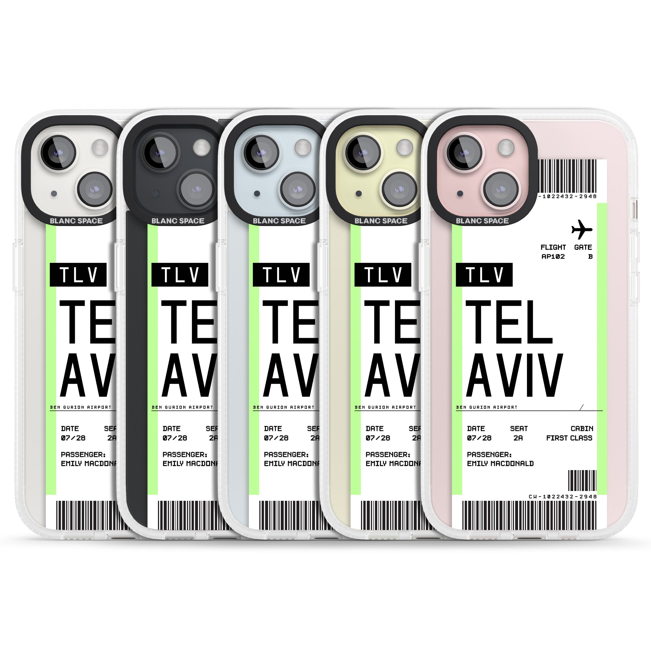 Personalised Tel Aviv Boarding Pass iPhone 15 / 14 / 13 Clear Case Impact Air - Blanc Space