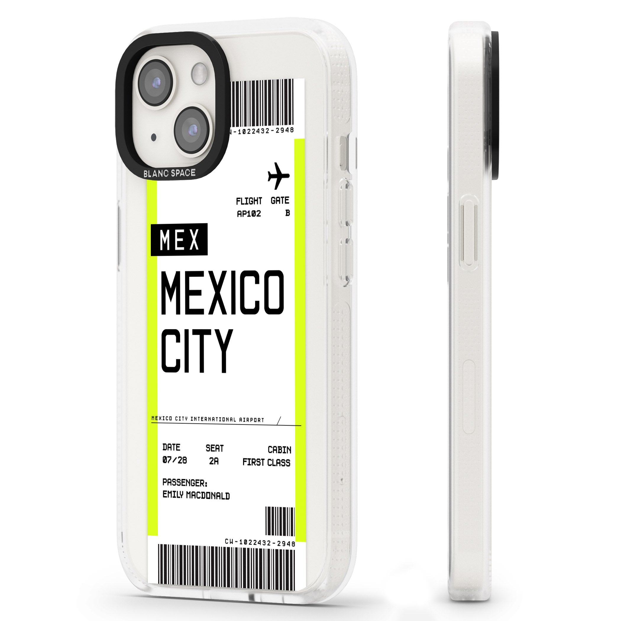 Personalised Mexico City Boarding Pass iPhone 15 / 14 / 13 Clear Case Impact Air - Blanc Space