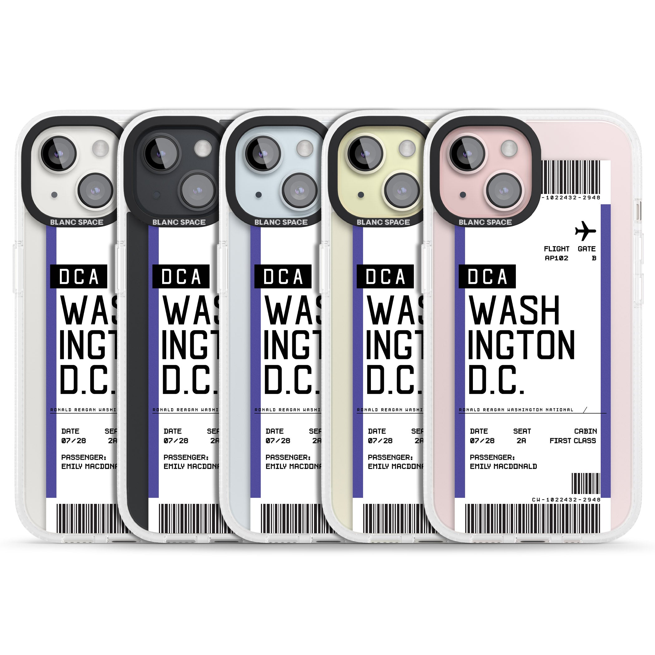 Personalised Washington D.C. Boarding Pass iPhone 15 / 14 / 13 Clear Case Impact Air - Blanc Space