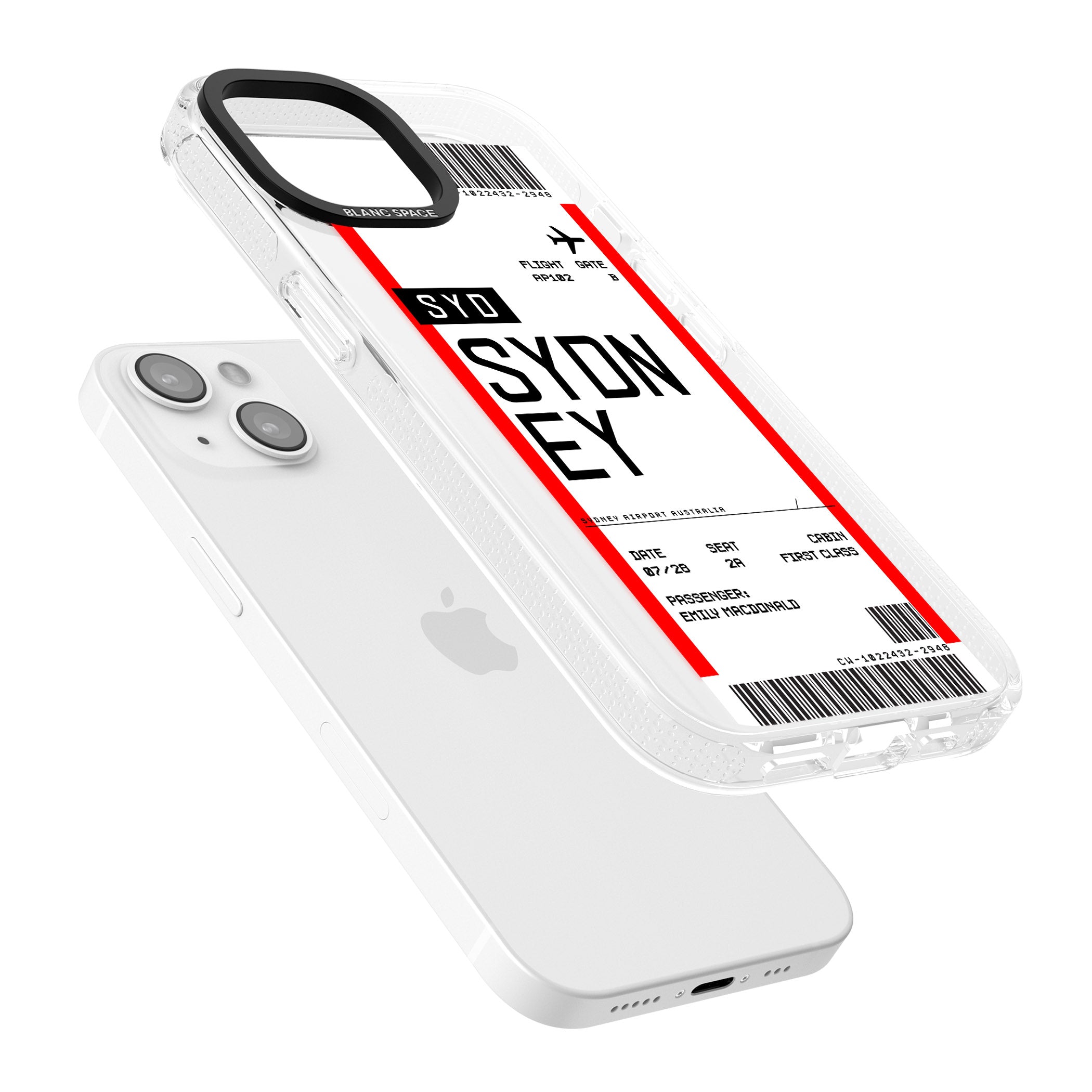 Personalised Sydney Boarding Pass iPhone 15 / 14 / 13 Clear Case Impact Air - Blanc Space