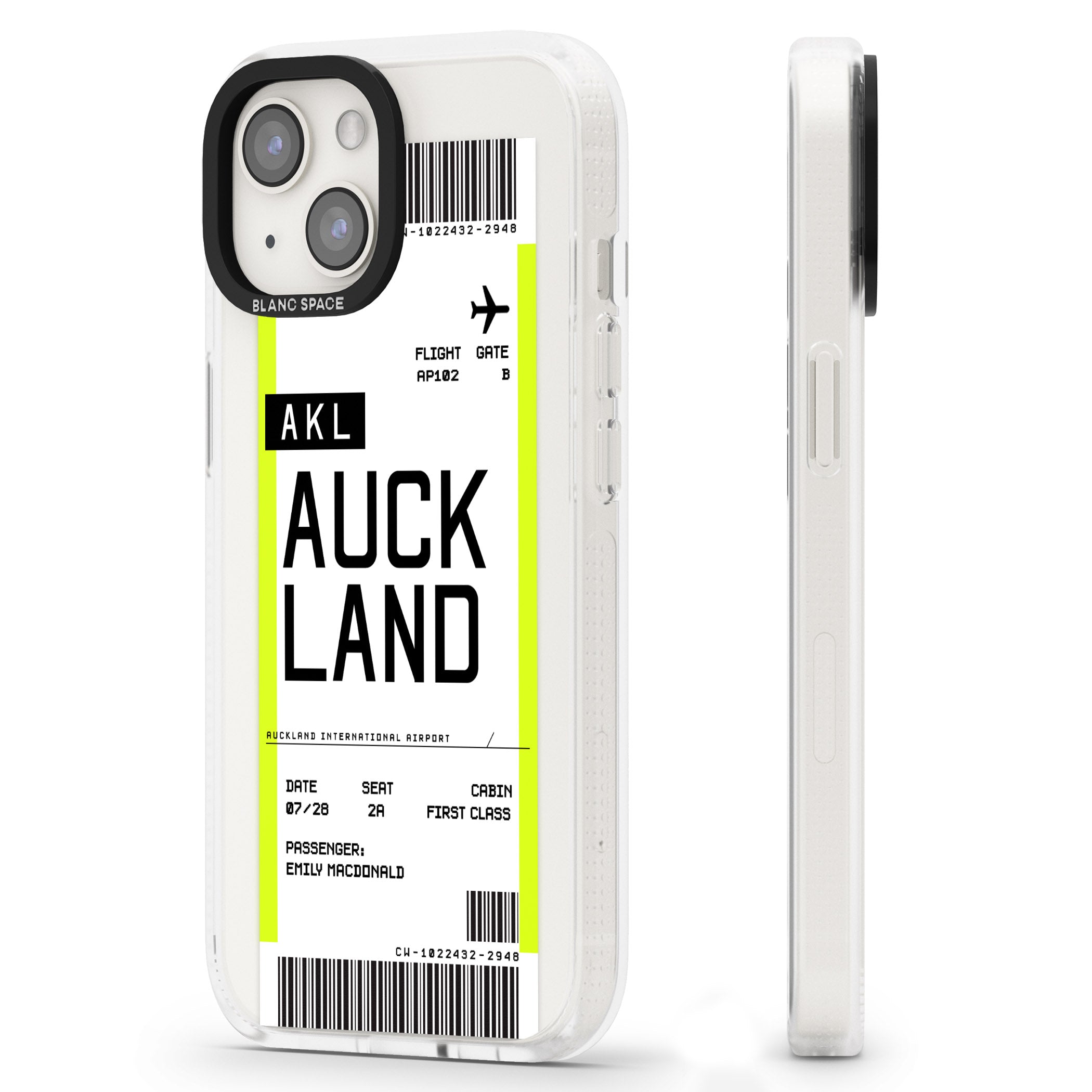 Personalised Auckland Boarding Pass iPhone 15 / 14 / 13 Clear Case Impact Air - Blanc Space