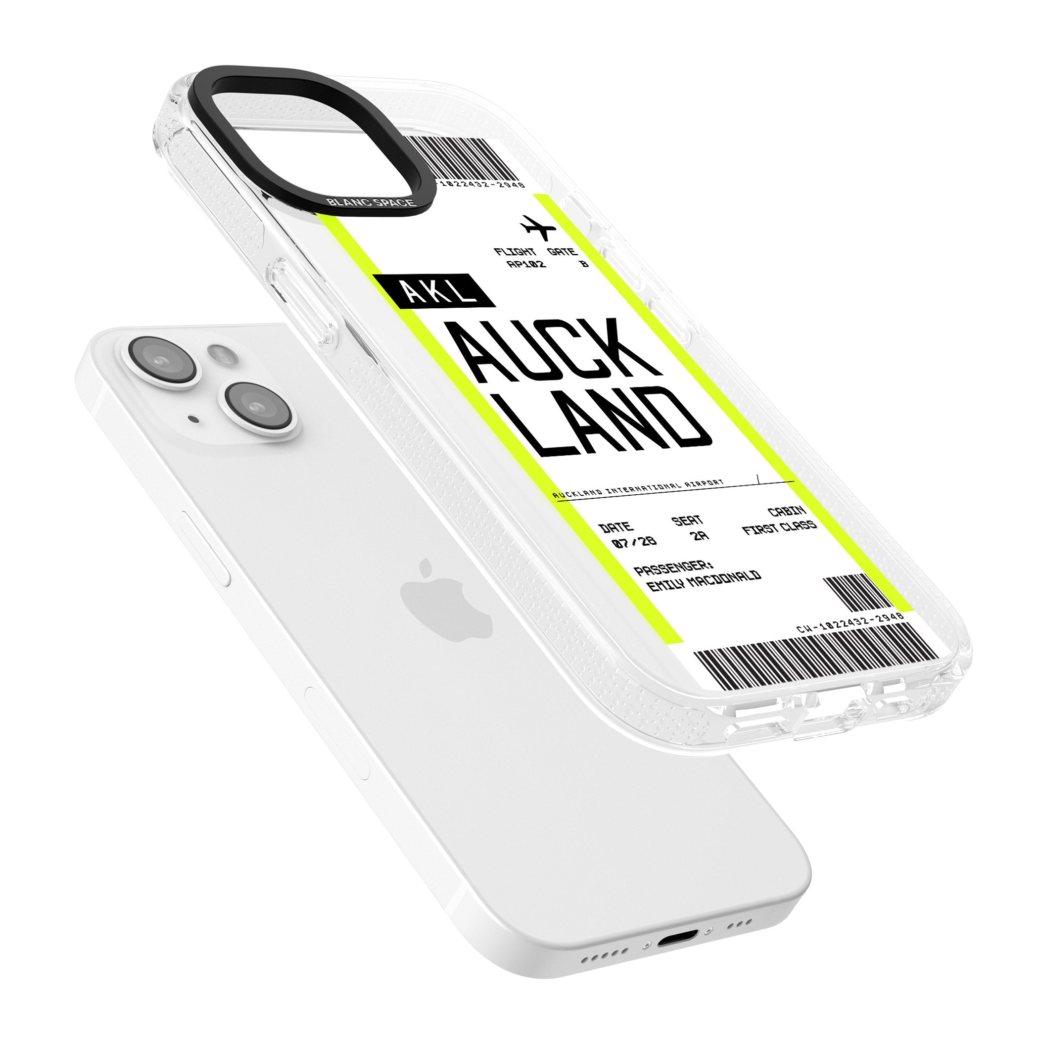 Personalised Auckland Boarding Pass iPhone 15 / 14 / 13 Clear Case Impact Air - Blanc Space
