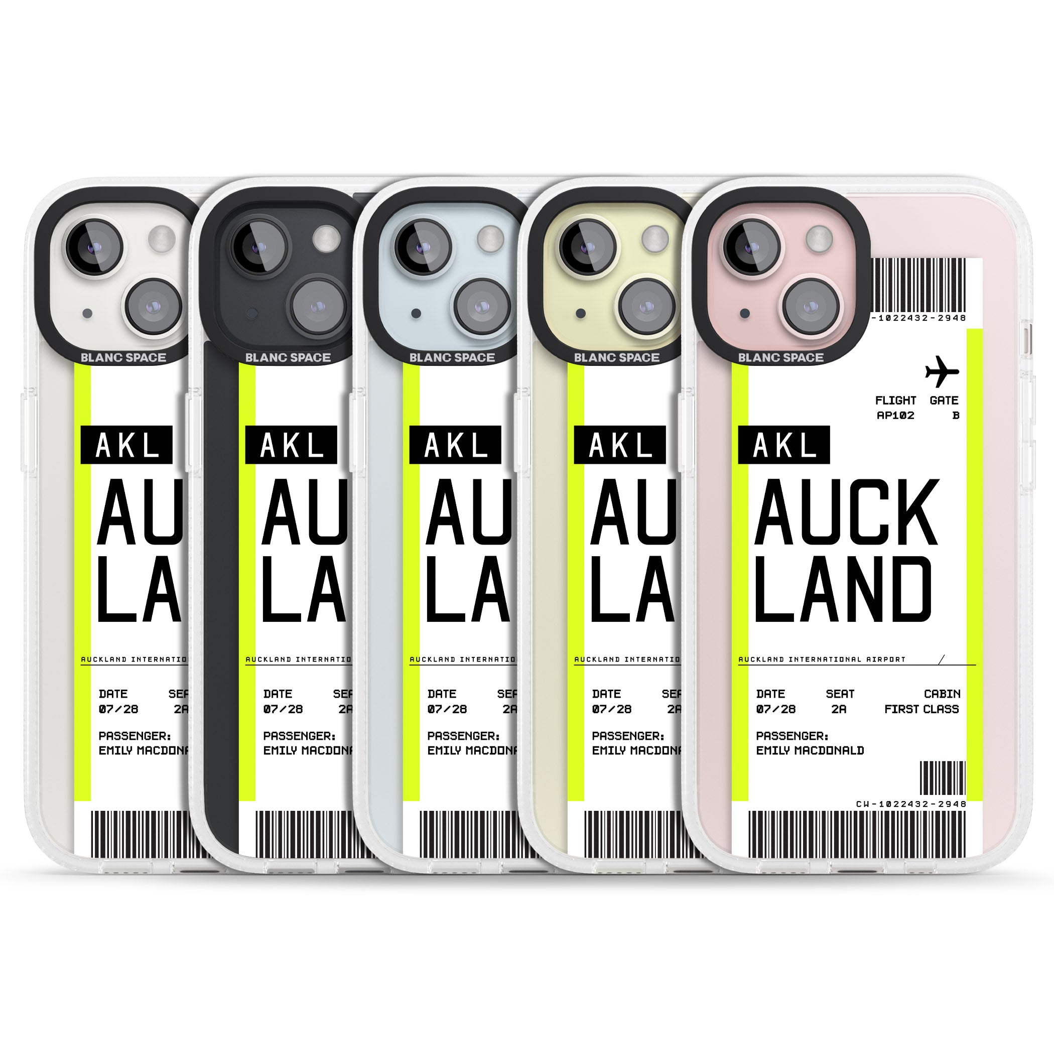 Personalised Auckland Boarding Pass iPhone 15 / 14 / 13 Clear Case Impact Air - Blanc Space