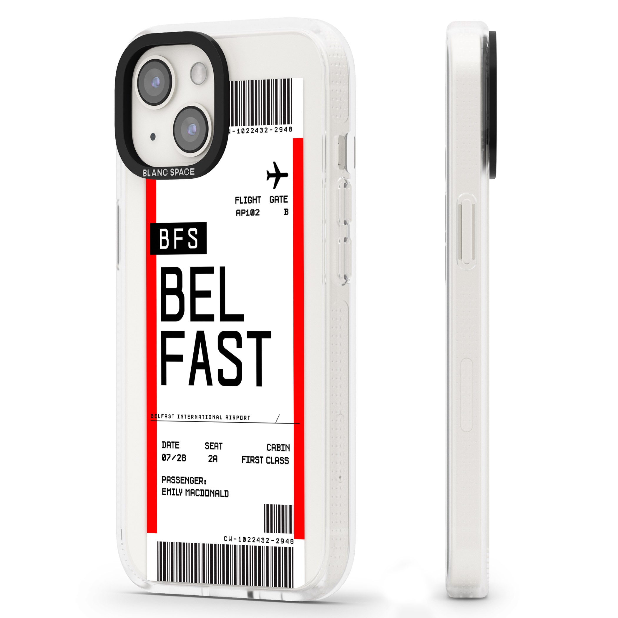 Personalised Belfast Boarding Pass iPhone 15 / 14 / 13 Clear Case Impact Air - Blanc Space
