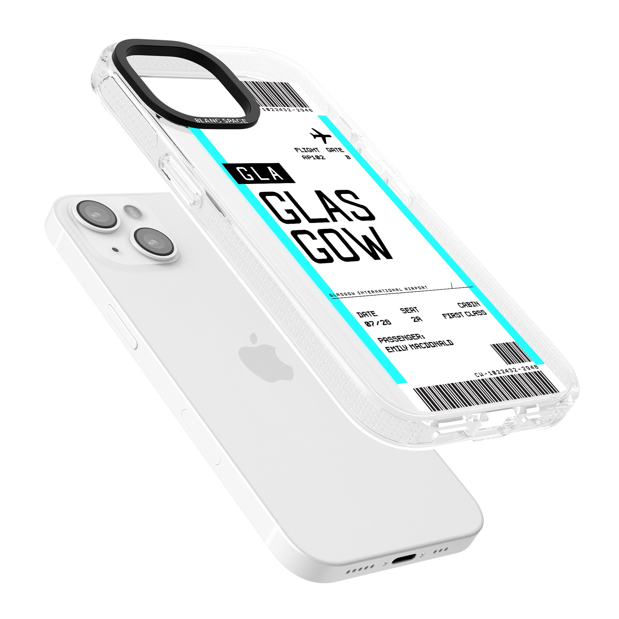 Personalised Glasgow Boarding Pass iPhone 15 / 14 / 13 Clear Case Impact Air - Blanc Space