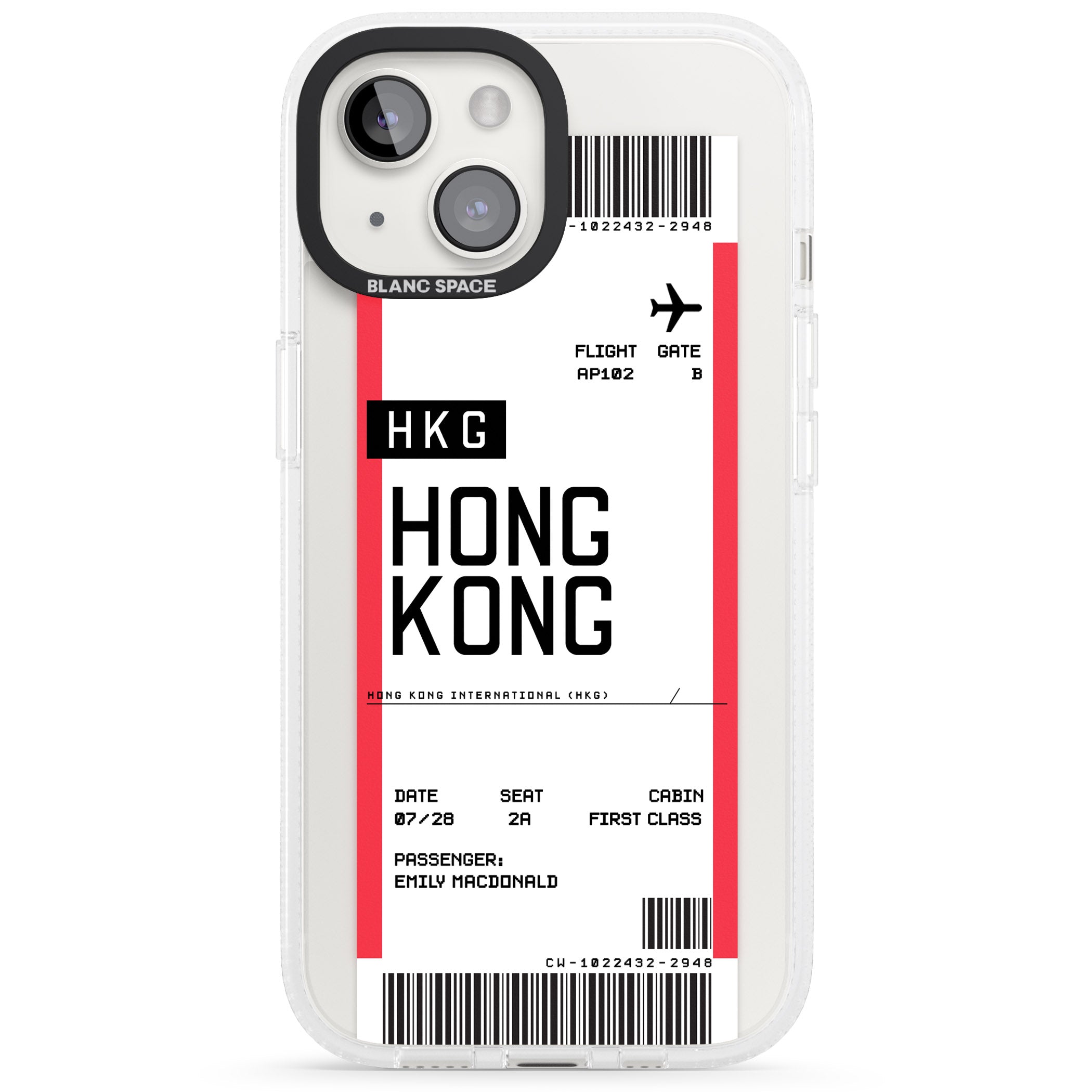 Personalised Hong Kong Boarding Pass iPhone 15 / 14 / 13 Clear Case Impact Air - Blanc Space