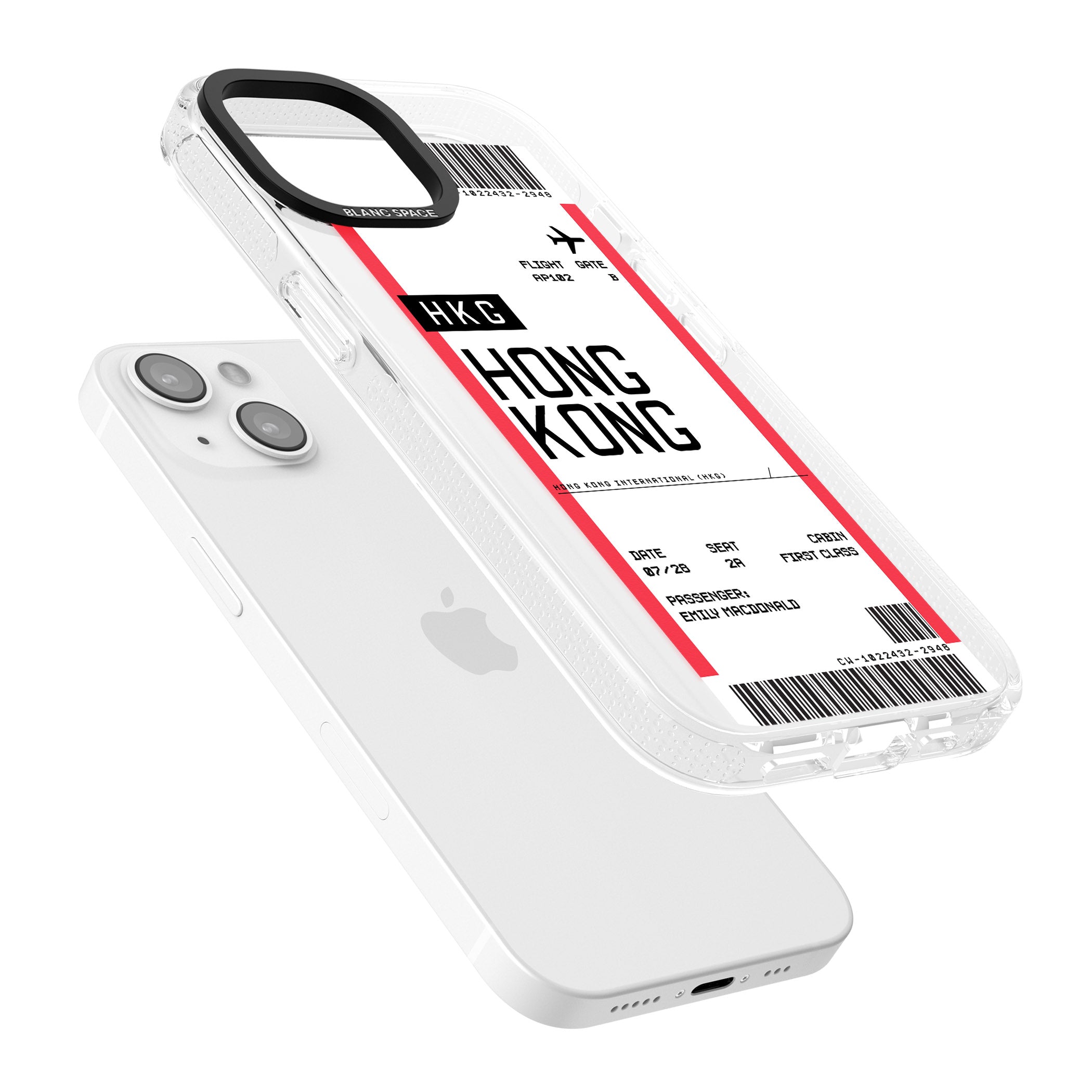Personalised Hong Kong Boarding Pass iPhone 15 / 14 / 13 Clear Case Impact Air - Blanc Space