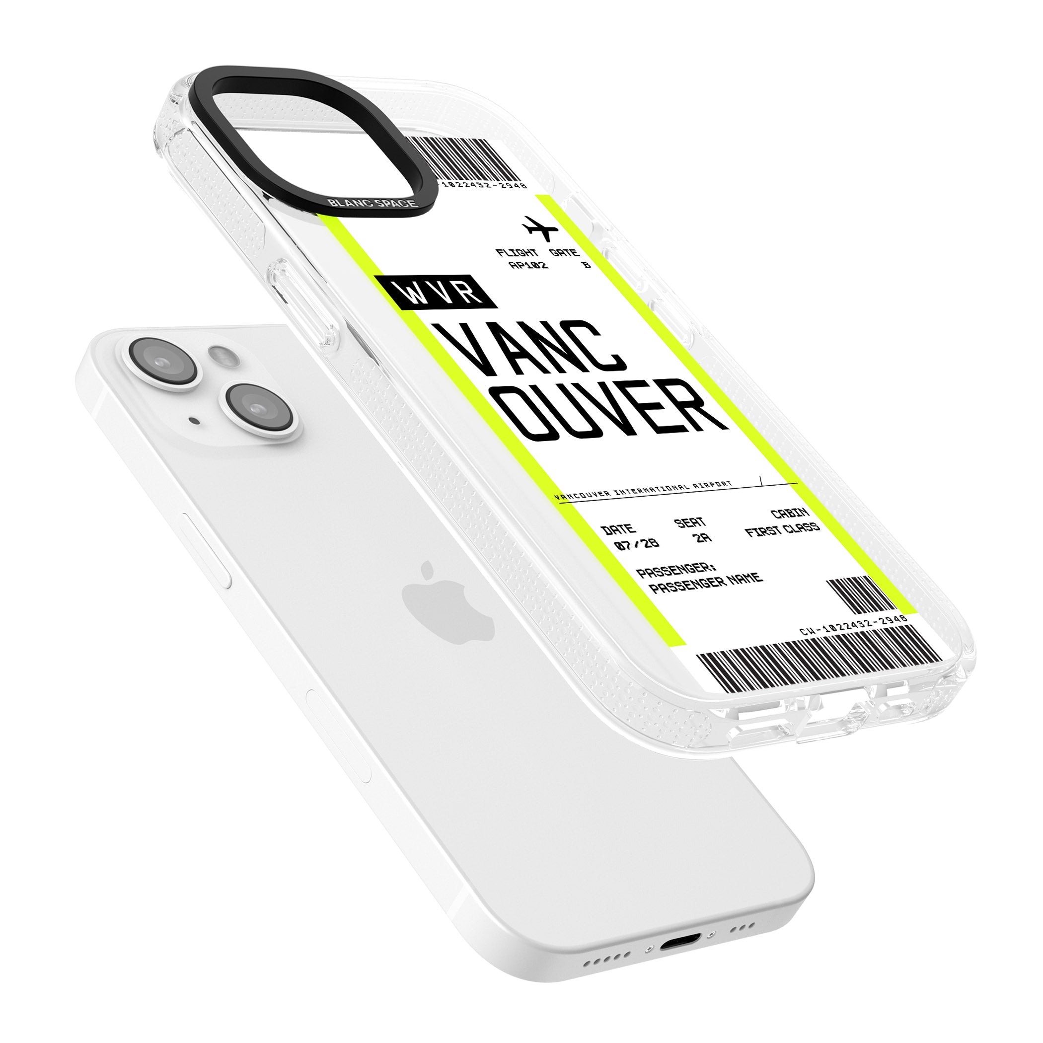Personalised Vancouver Boarding Pass iPhone 15 / 14 / 13 Clear Case Impact Air - Blanc Space