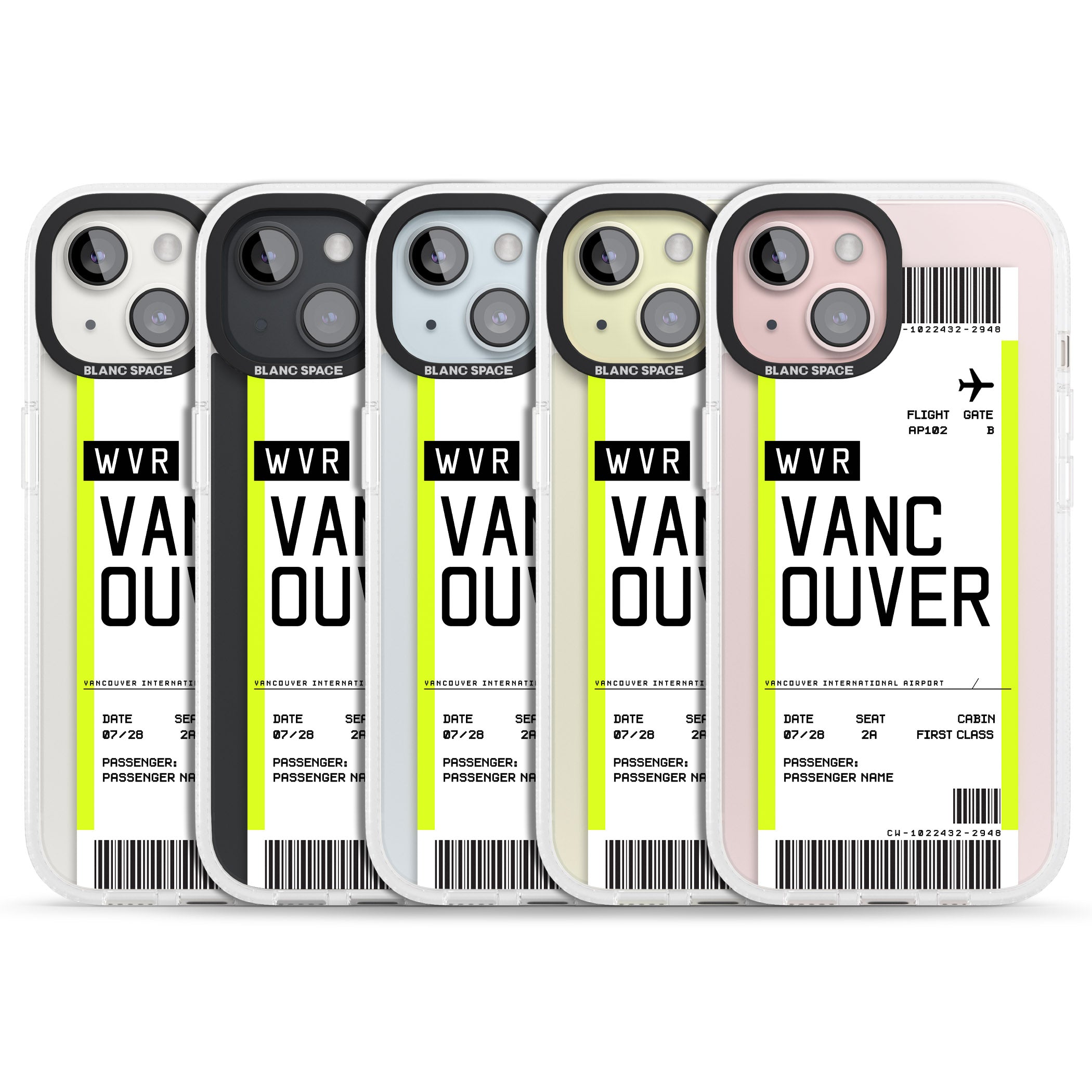 Personalised Vancouver Boarding Pass iPhone 15 / 14 / 13 Clear Case Impact Air - Blanc Space