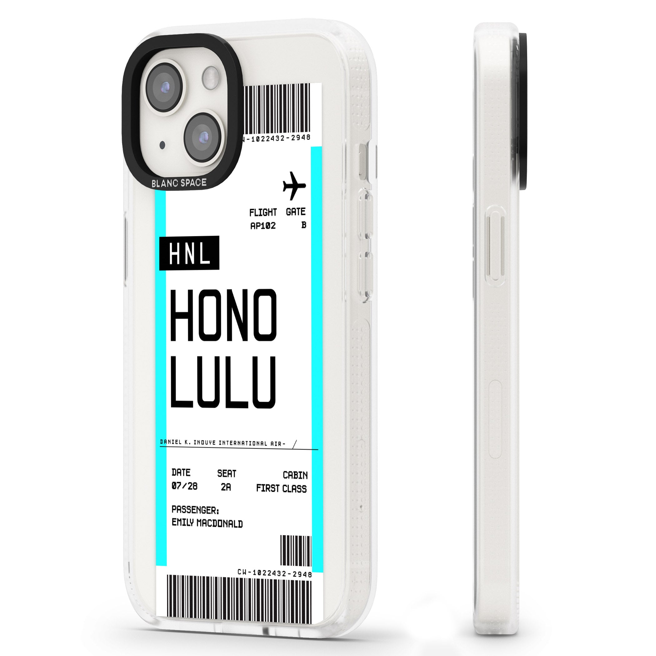 Personalised Honolulu Boarding Pass iPhone 15 / 14 / 13 Clear Case Impact Air - Blanc Space