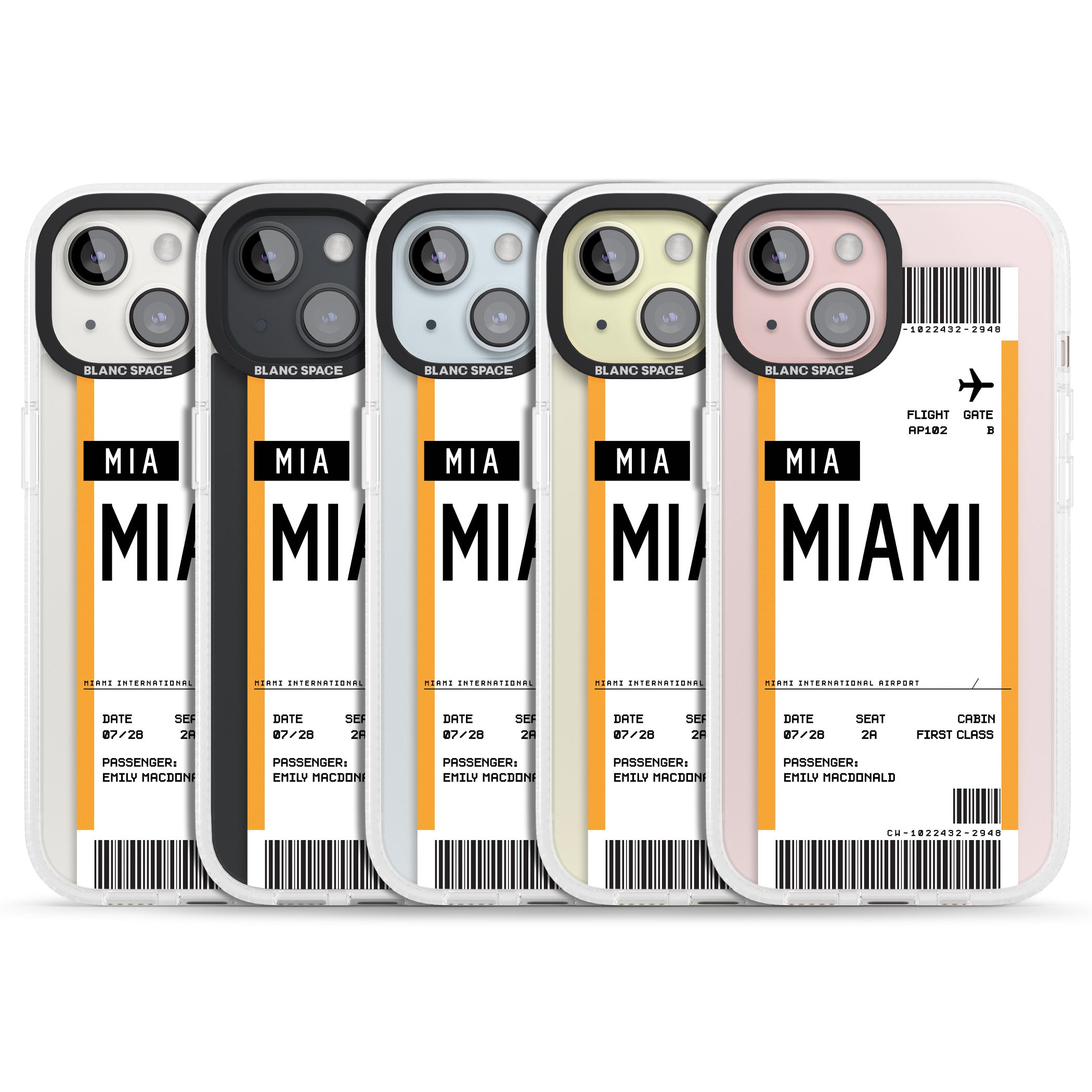 Personalised Miami Boarding Pass iPhone 15 / 14 / 13 Clear Case Impact Air - Blanc Space