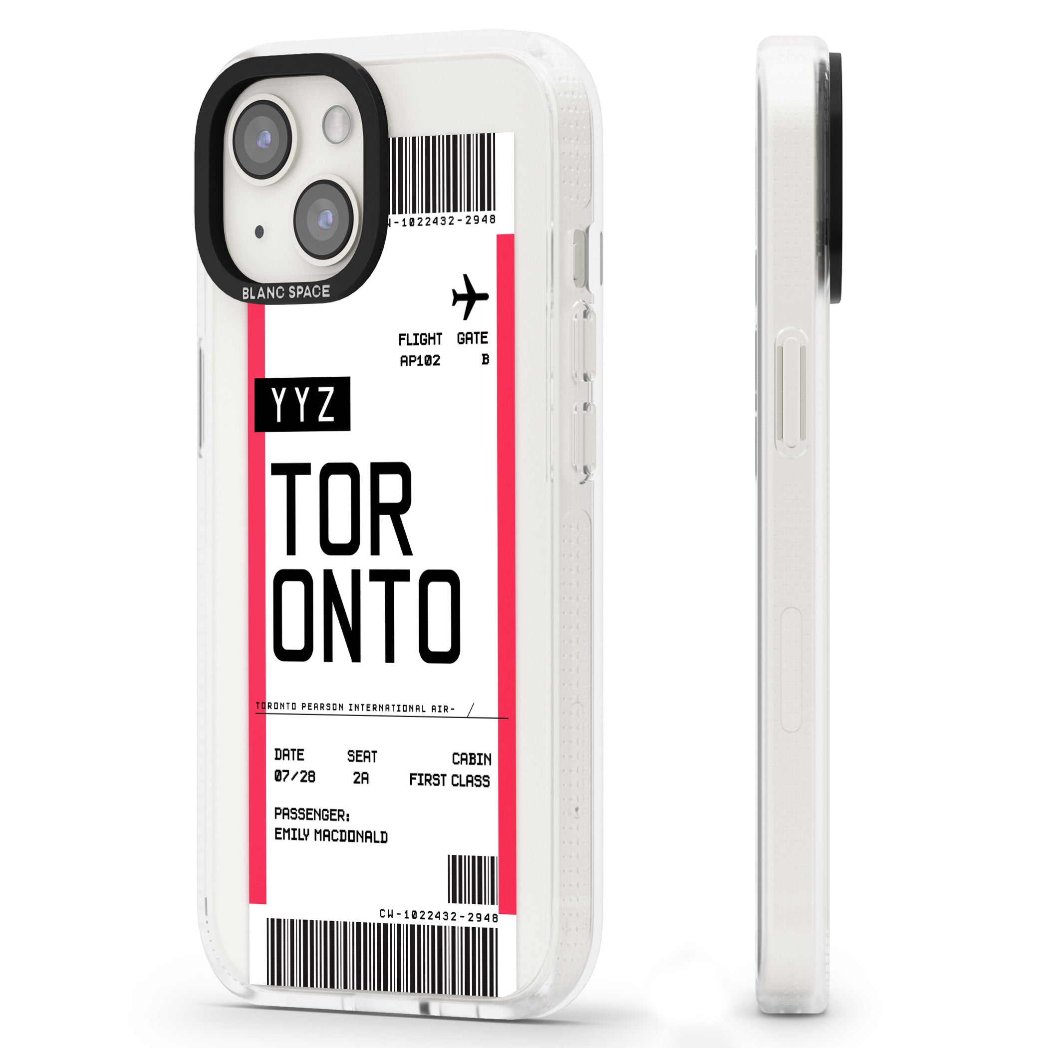 Personalised Toronto Boarding Pass iPhone 15 / 14 / 13 Clear Case Impact Air - Blanc Space
