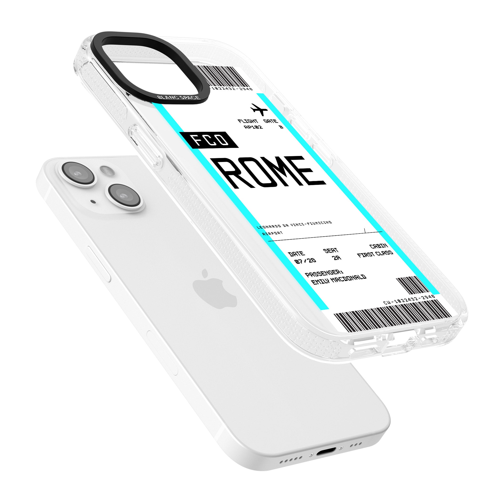 Personalised Rome Boarding Pass iPhone 15 / 14 / 13 Clear Case Impact Air - Blanc Space