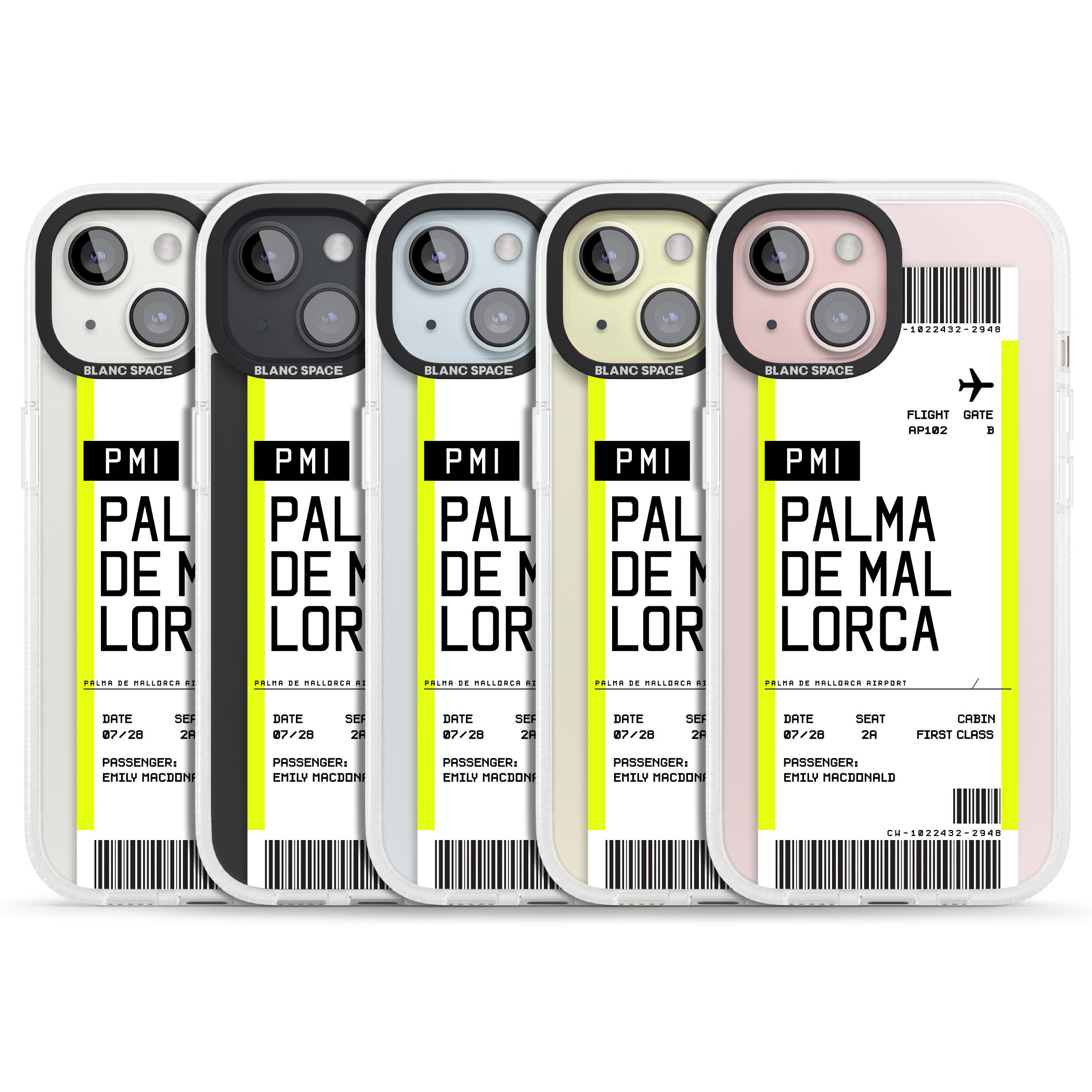 Personalised Palma De Mallorca Boarding Pass iPhone 15 / 14 / 13 Clear Case Impact Air - Blanc Space