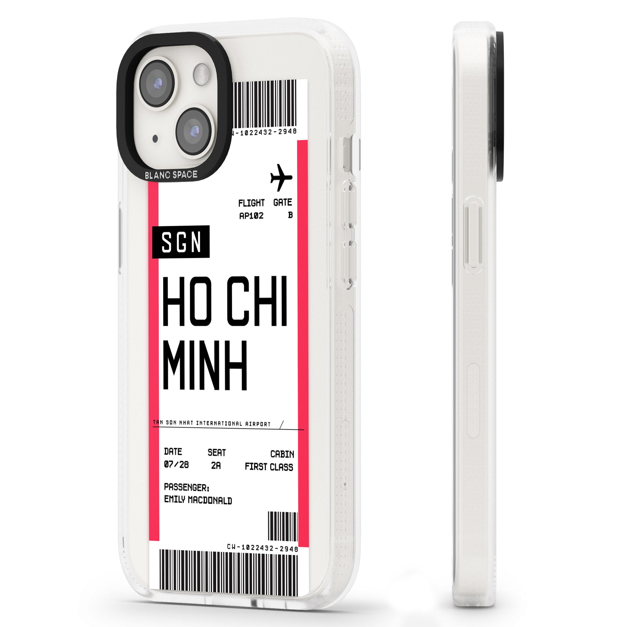 Personalised Ho Chi Minh City Boarding Pass iPhone 15 / 14 / 13 Clear Case Impact Air - Blanc Space