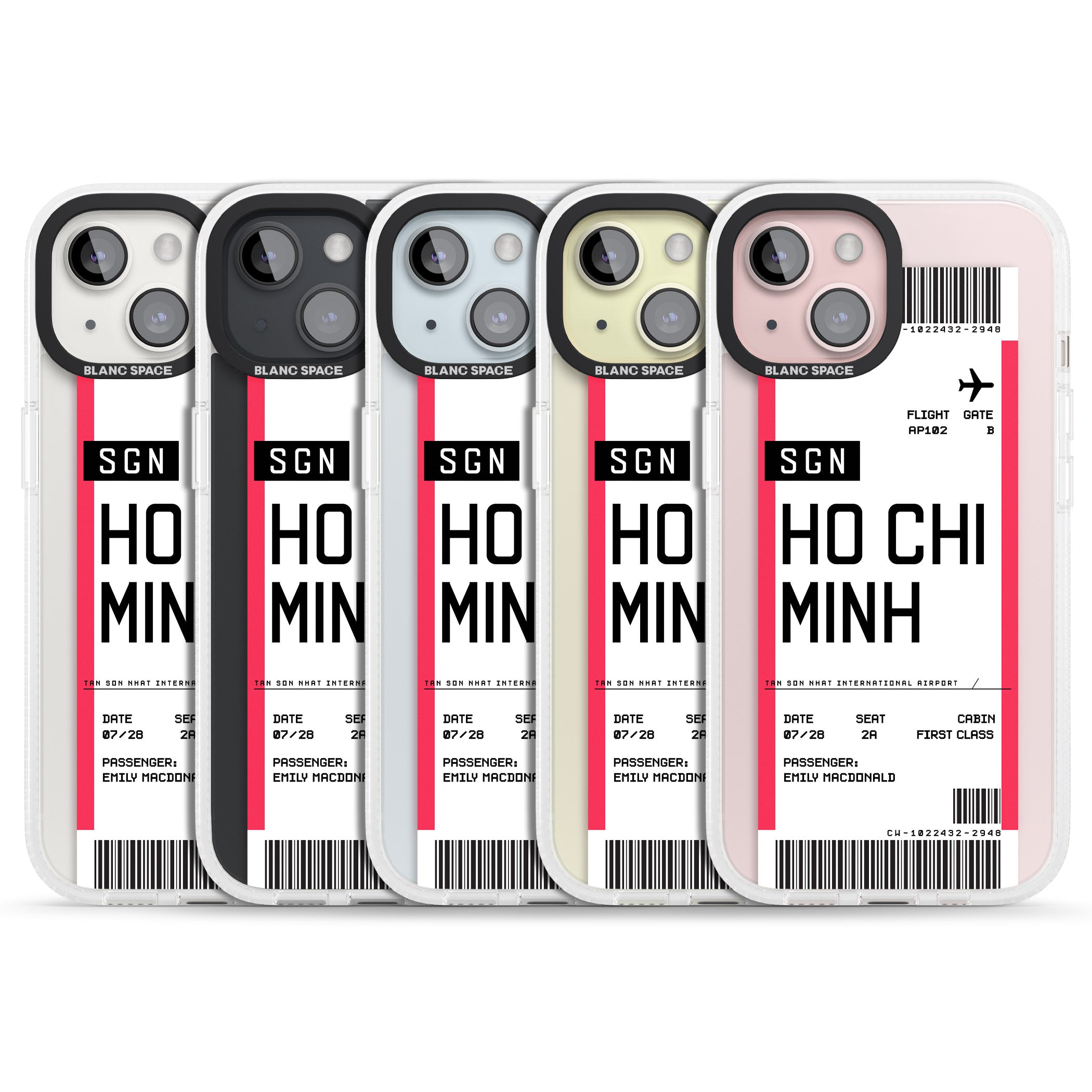 Personalised Ho Chi Minh City Boarding Pass iPhone 15 / 14 / 13 Clear Case Impact Air - Blanc Space