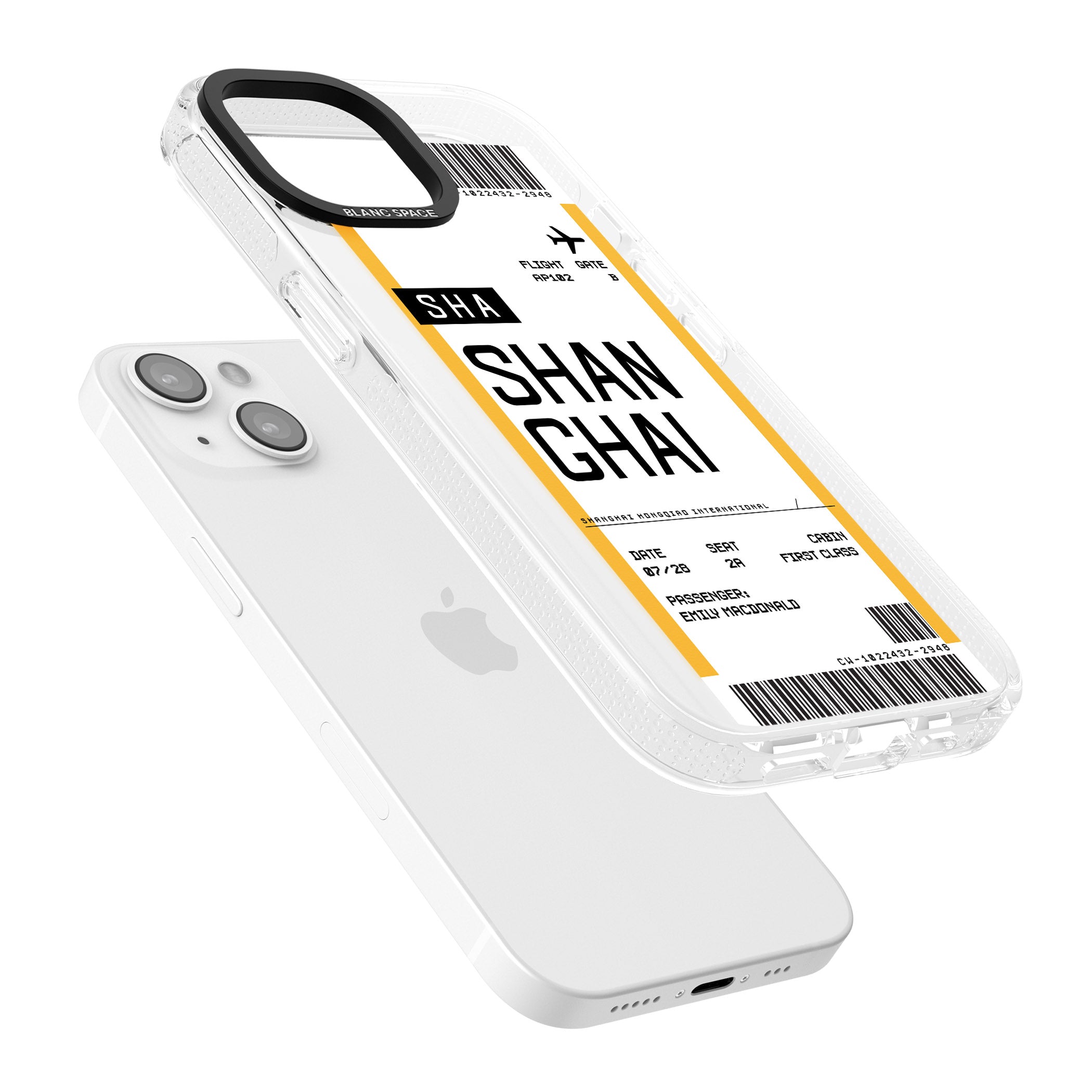 Personalised Shangai Boarding Pass iPhone 15 / 14 / 13 Clear Case Impact Air - Blanc Space