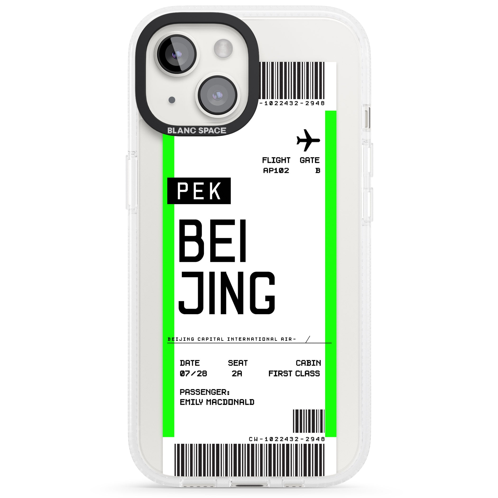 Personalised Beijing Boarding Pass iPhone 15 / 14 / 13 Clear Case Impact Air - Blanc Space