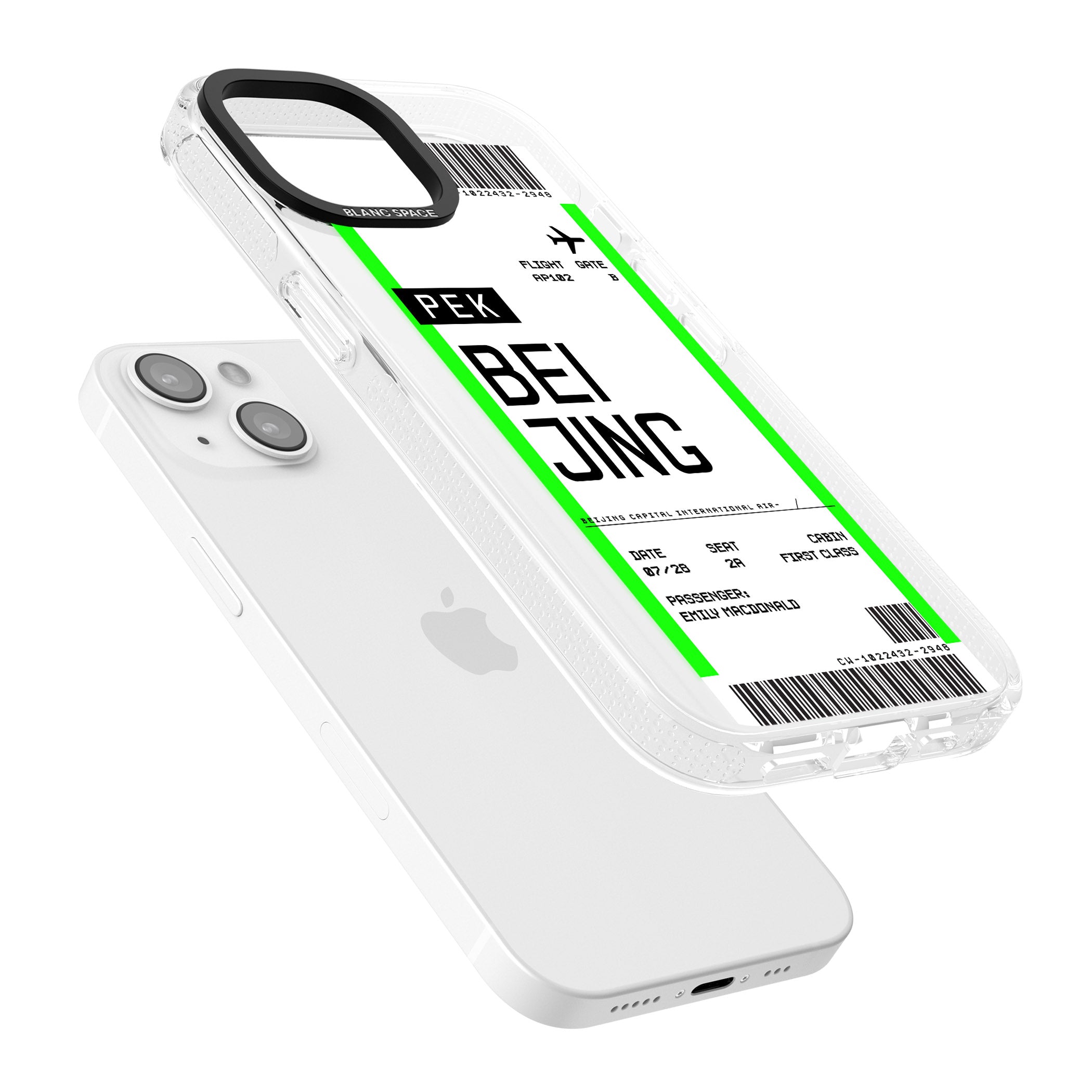 Personalised Beijing Boarding Pass iPhone 15 / 14 / 13 Clear Case Impact Air - Blanc Space