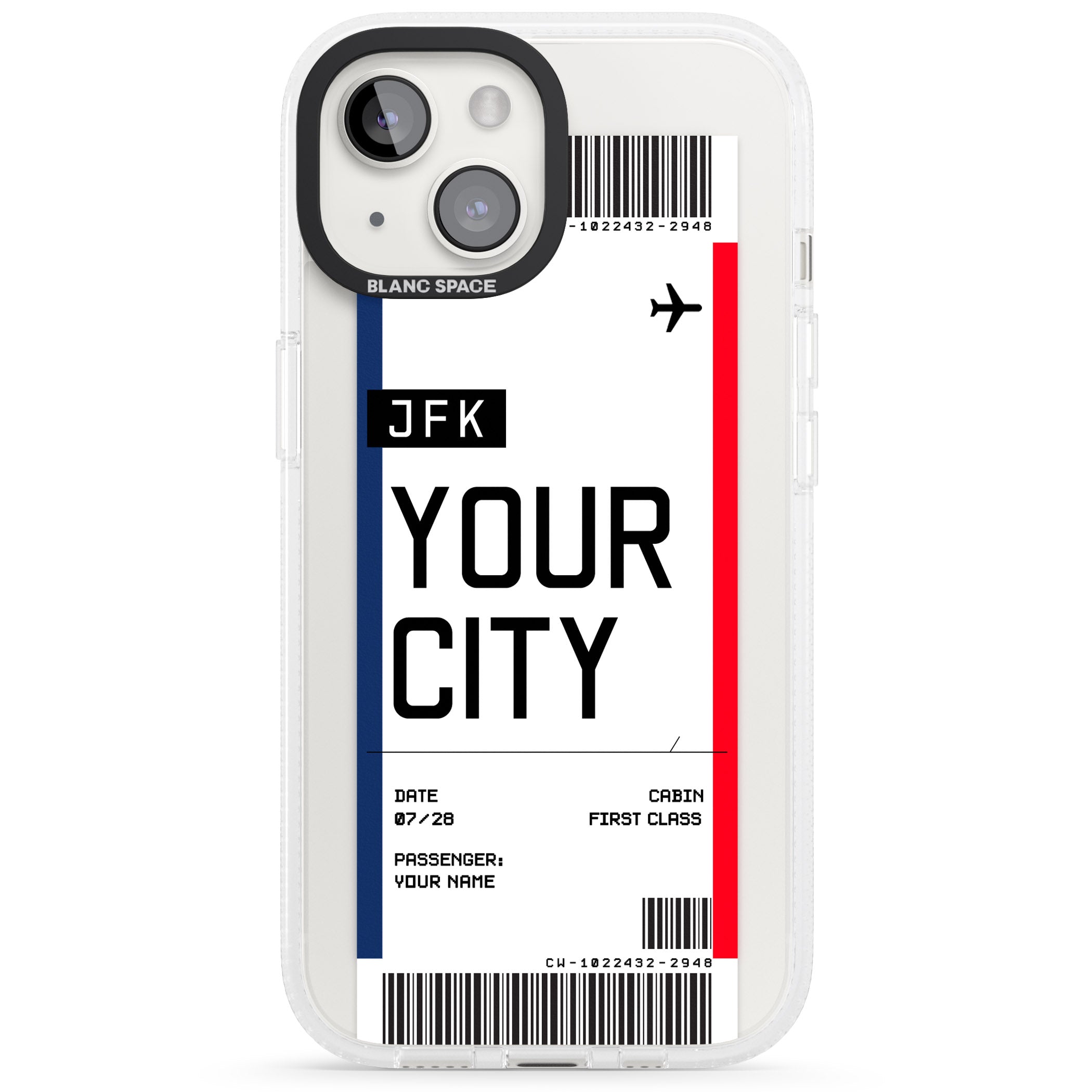 Personalised Create Your Own Boarding Pass Ticket iPhone 15 / 14 / 13 Clear Case Impact Air - Blanc Space