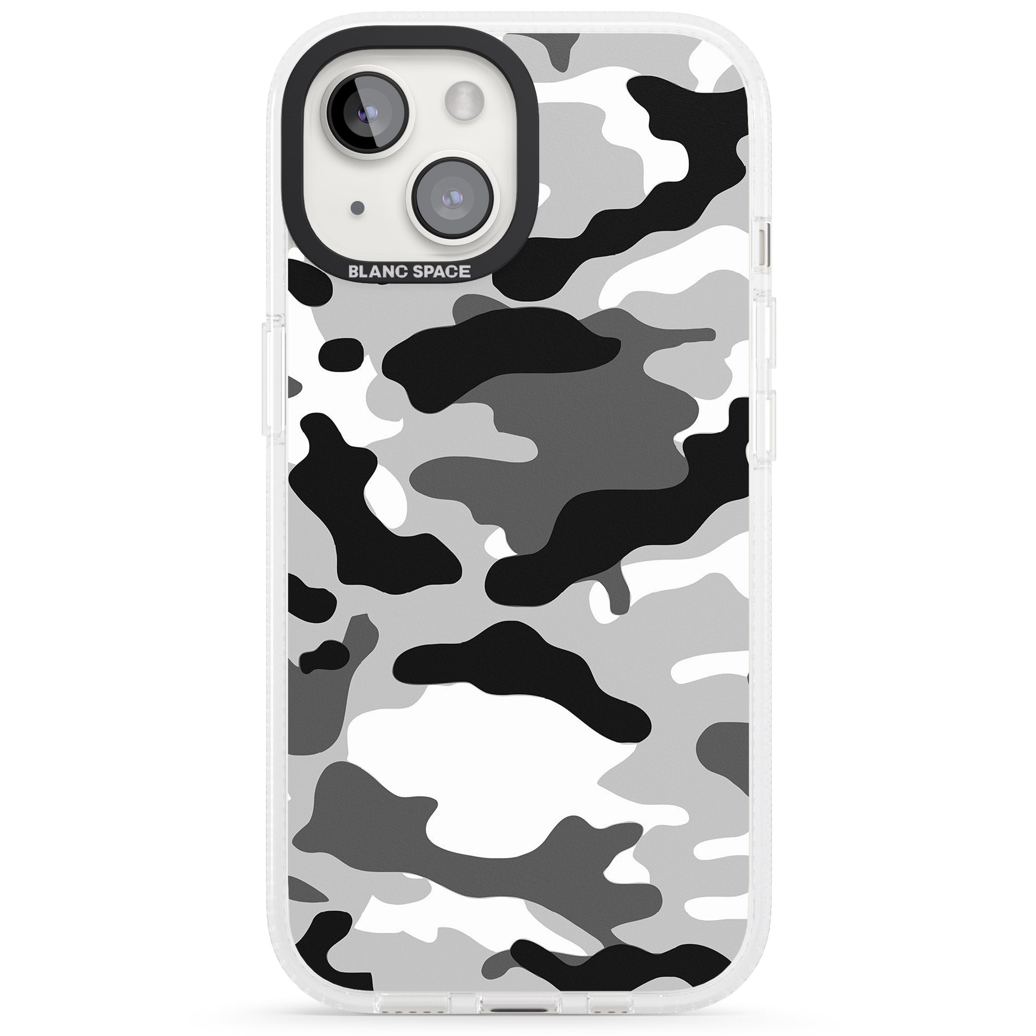 Grey Black Urban Camo iPhone 15 / 14 / 13 Clear Case Impact Air - Blanc Space