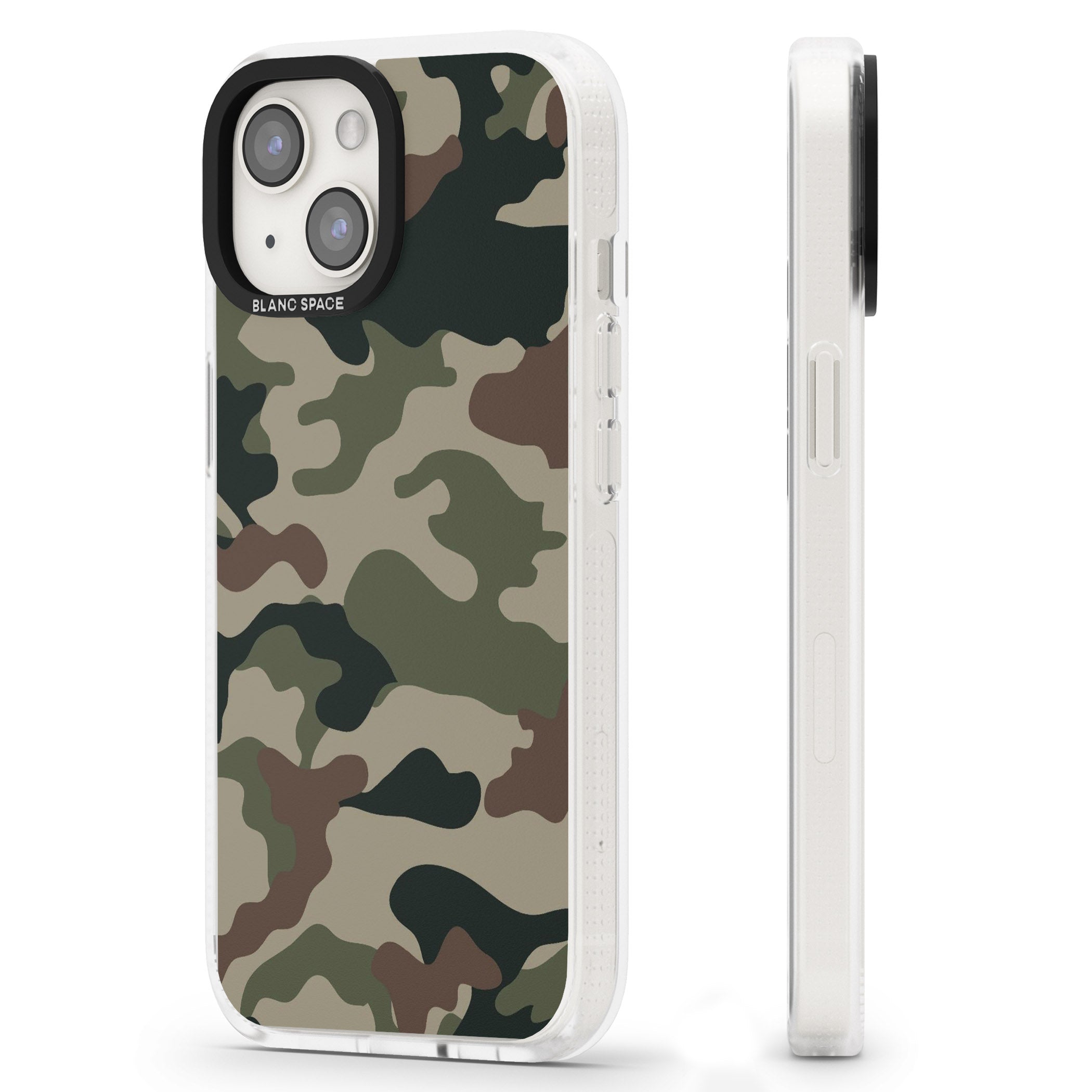Woodland British Camo iPhone 15 / 14 / 13 Clear Case Impact Air - Blanc Space