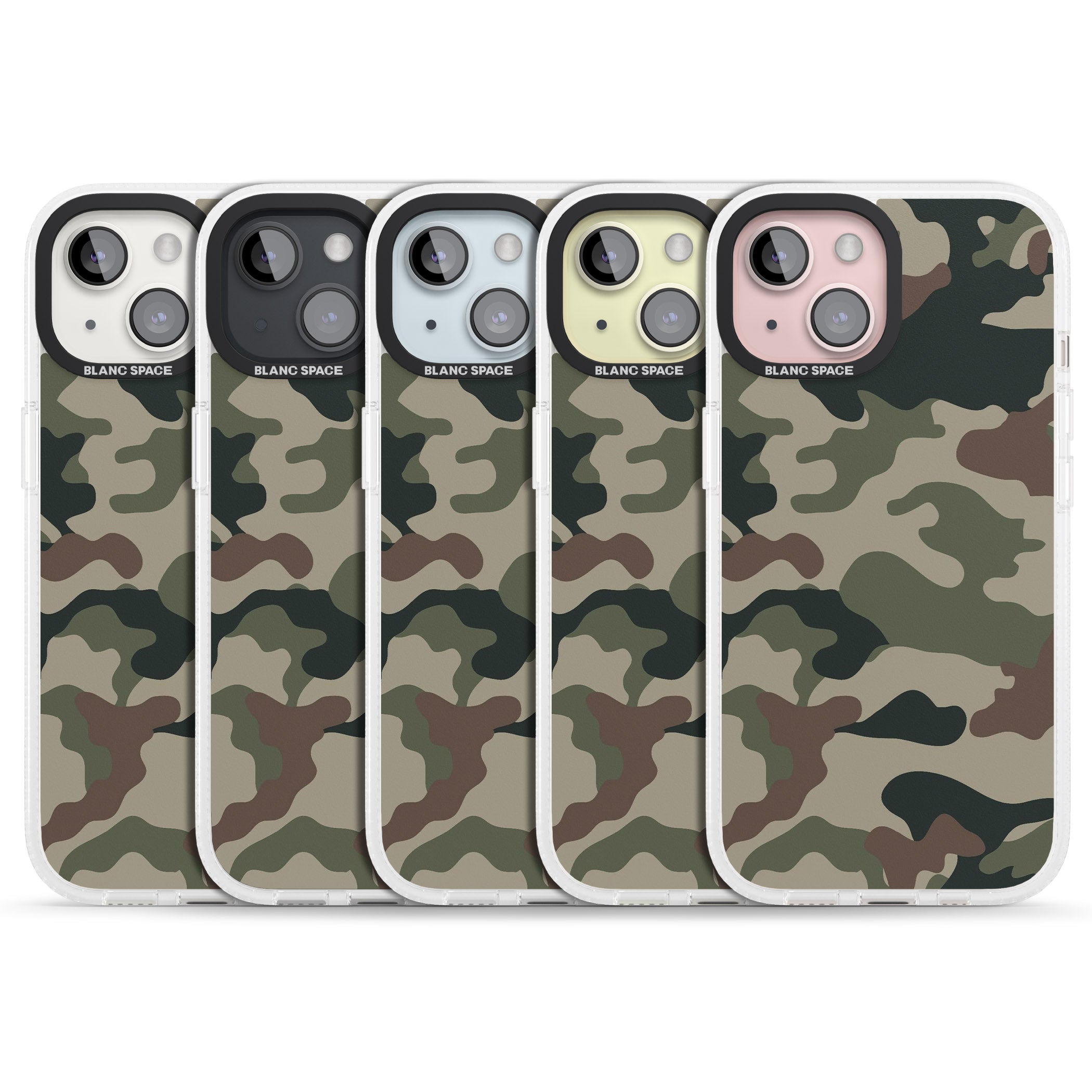 Woodland British Camo iPhone 15 / 14 / 13 Clear Case Impact Air - Blanc Space