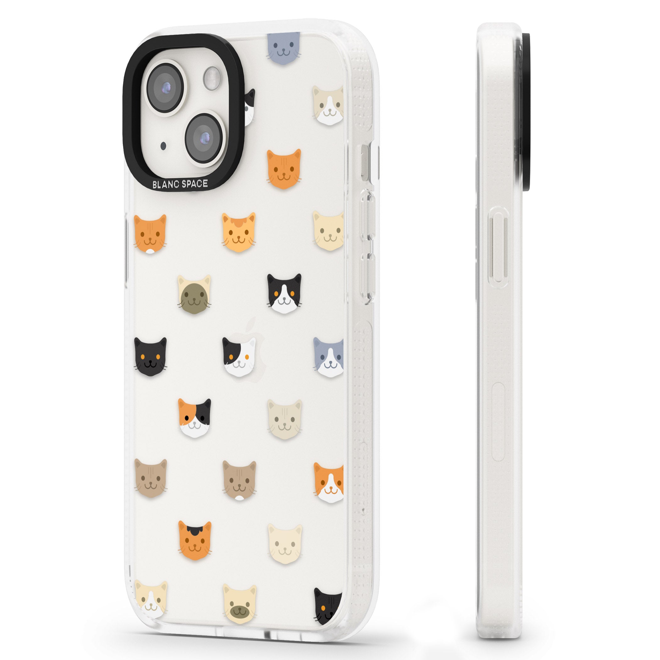 Cute Cat Face Transparent iPhone 15 / 14 / 13 Clear Case Impact Air - Blanc Space